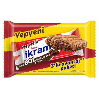 Ülker İkram Sütlü Çikolatalı Krema Sandviç Bisküvi 3'lü 270 G