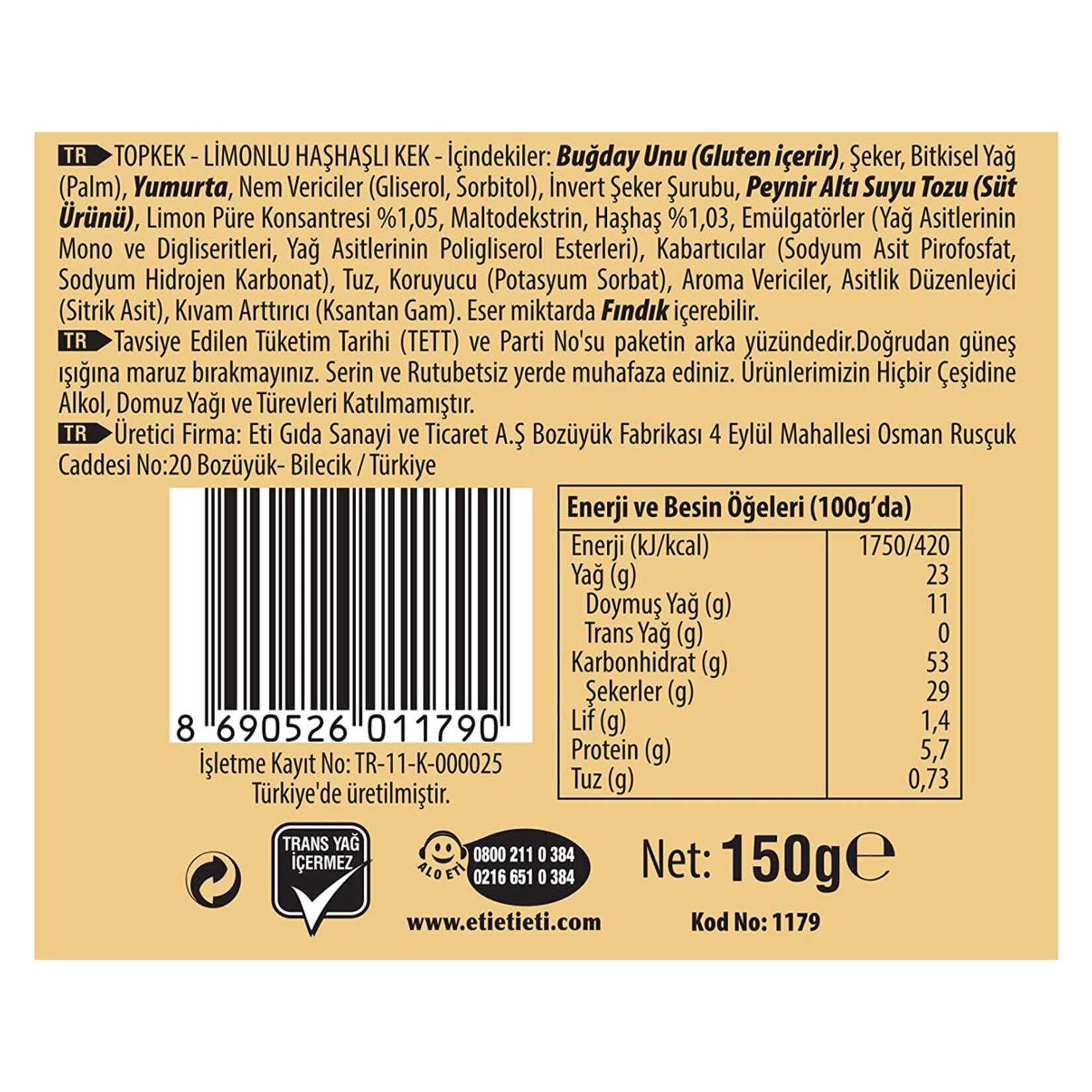 Eti Topkek Mini Limonlu Haşhaşlı 150 G - Görsel 2