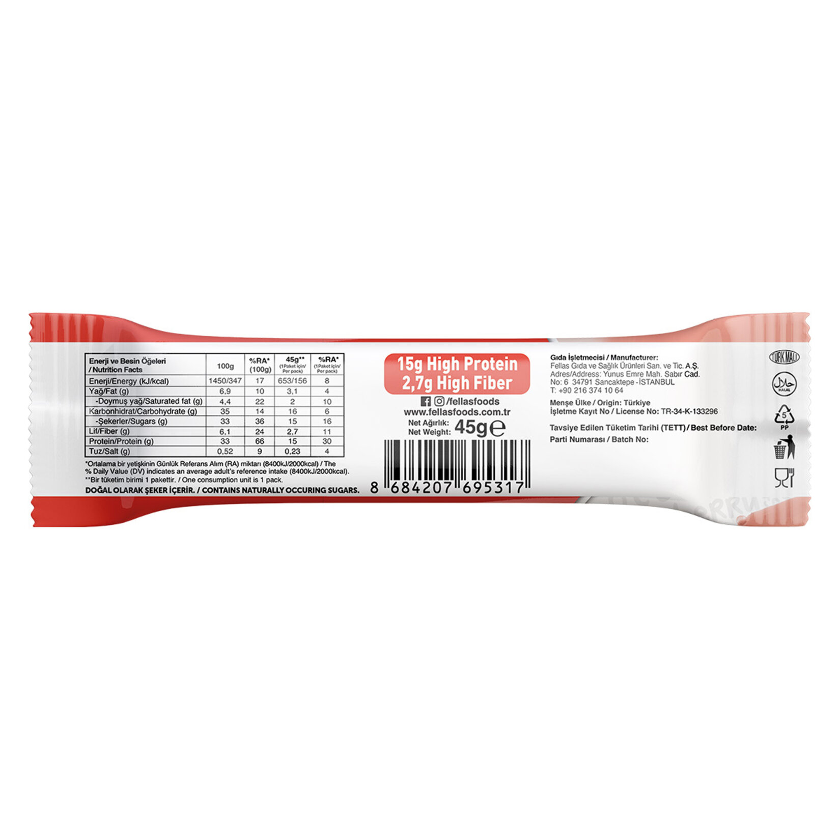 Fellas Yüksek Protein Bar - Çilek 45 G - Görsel 2