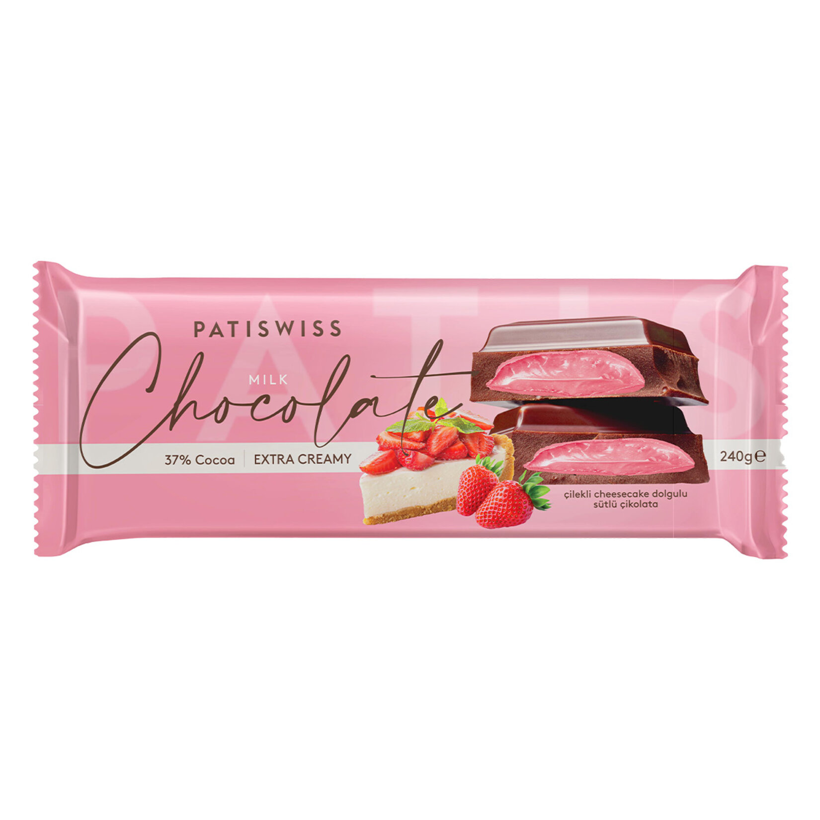 Patiswiss Çilek Cheesecake Krema Dolgulu Sütlü Çikolata 240 G