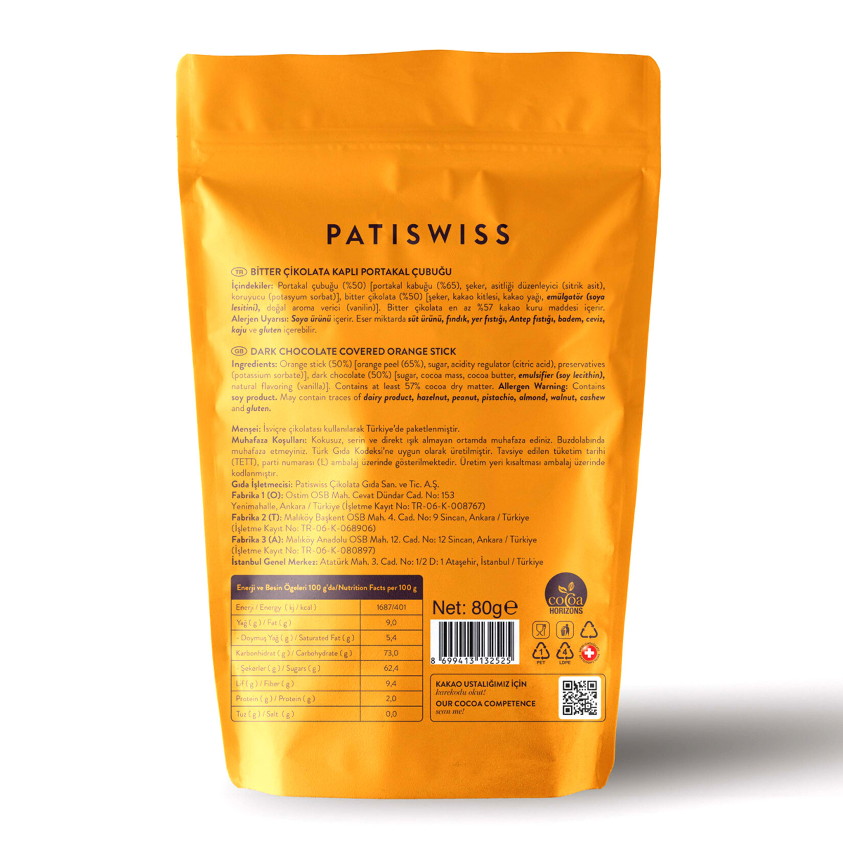 Patiswiss Bitter Çikolata Kaplı Portakal Çubuğu 80 G - Görsel 2