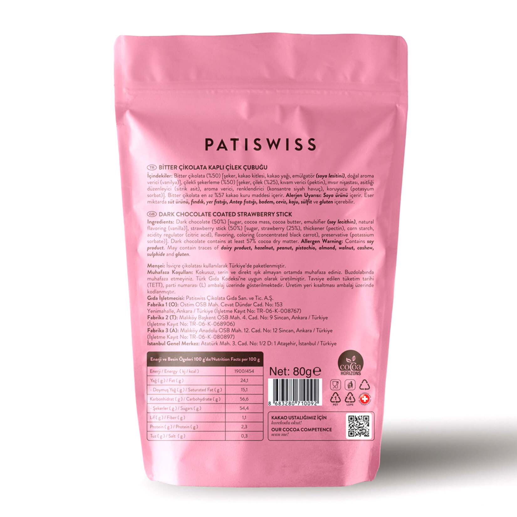 Patiswiss Bitter Çikolata Kaplı Çilek Çubuğu 80 G - Görsel 2