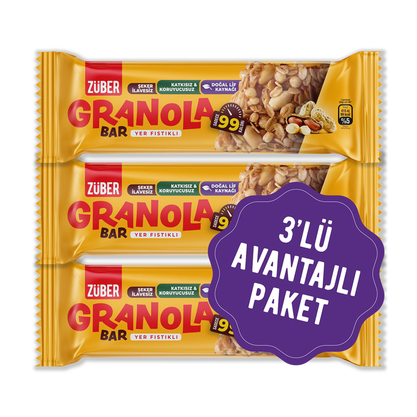 Züber Granola Bar Yer Fıstıklı Multipack 3 x 25 G