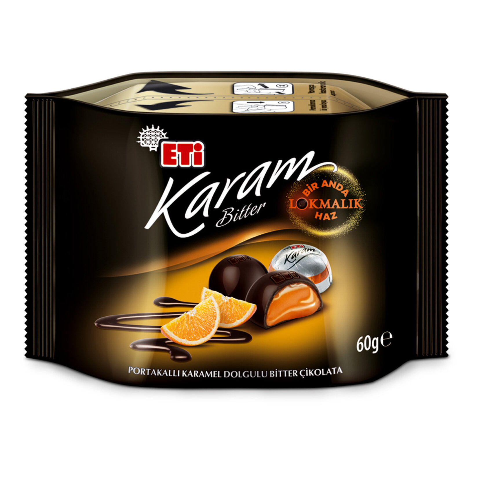 Eti Karam Portakallı Karamel Dolgulu Bitter Çikolata 60 G