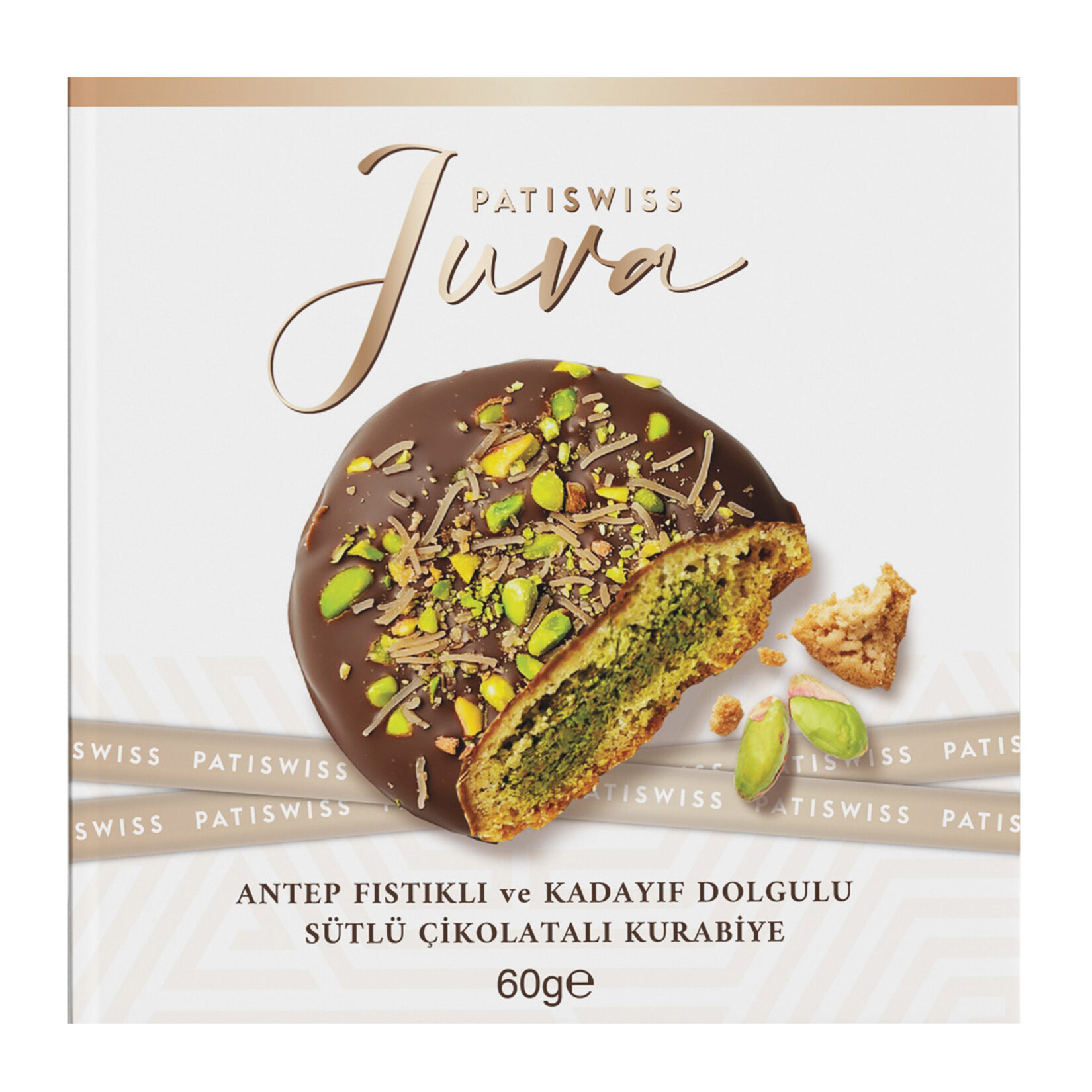 Patiswiss Juva Antep Fıstıklı Kadayıf Dolgulu Sütlü Çikolata Kurabiye 60 G