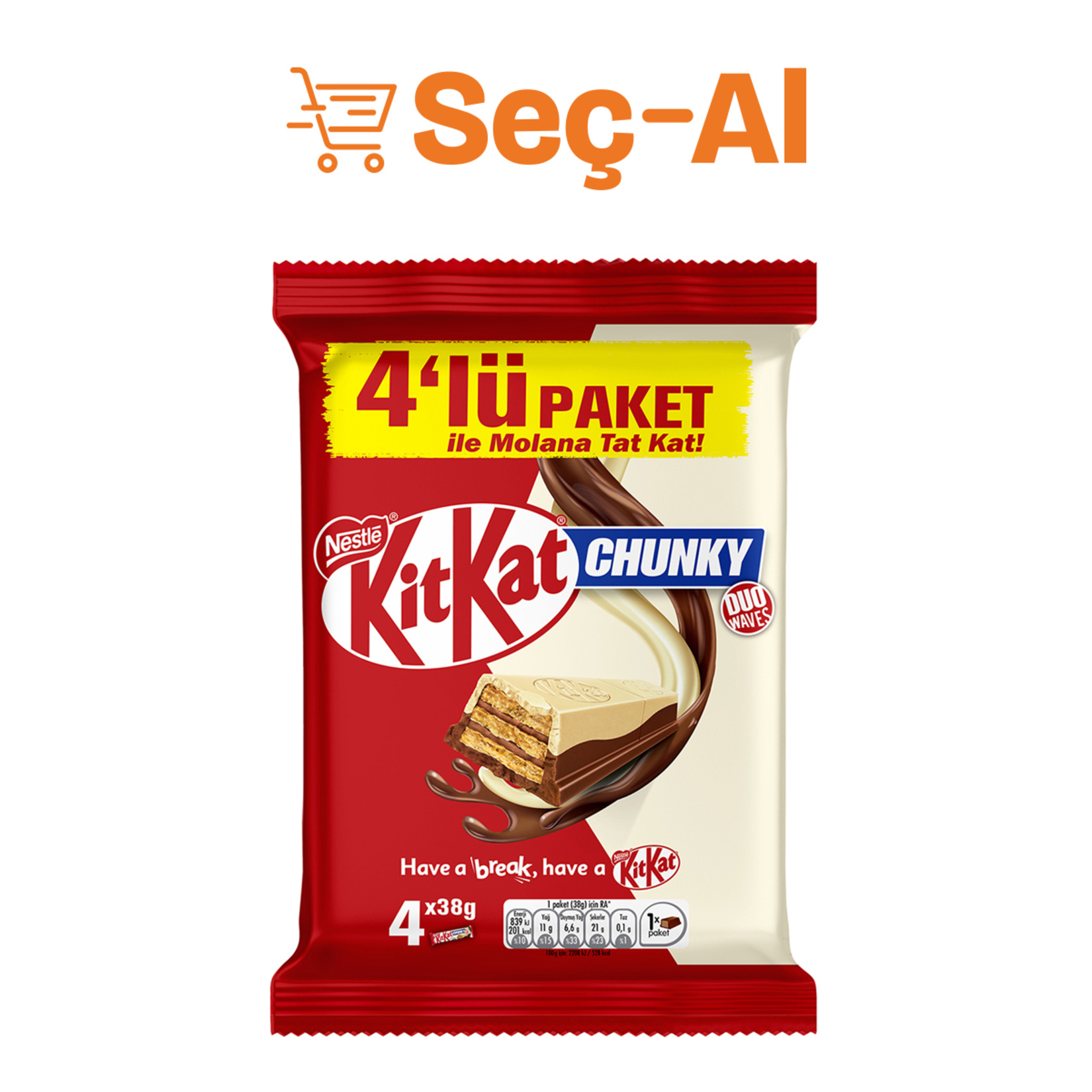 Nestle Kitkat Chunky Sütlü & Beyaz Çikolata Kaplı Gofret 4 x 38 G - Görsel 1