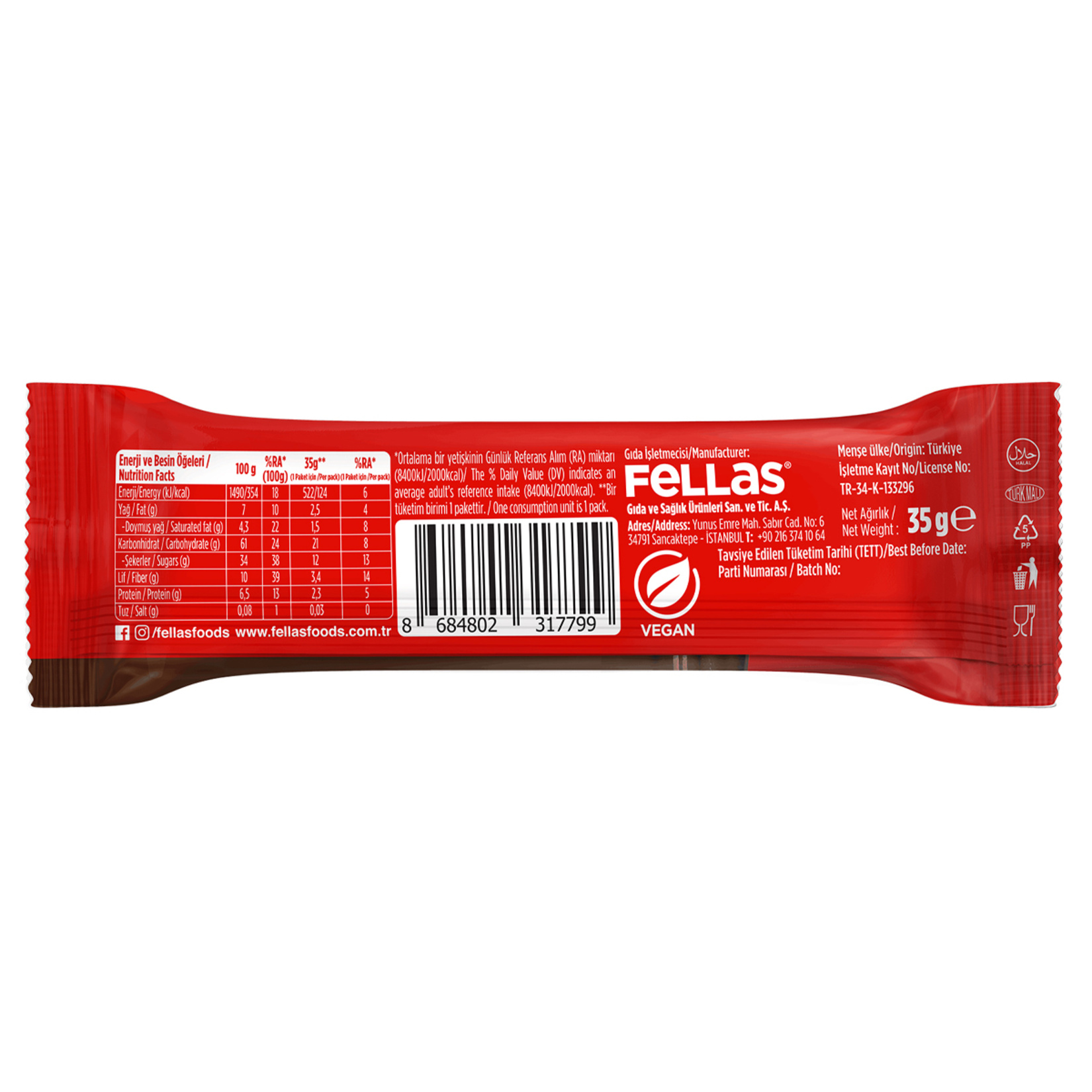 Fellas Duble Kakaolu Çikolata Kaplı Meyve Bar 35 G - Görsel 2
