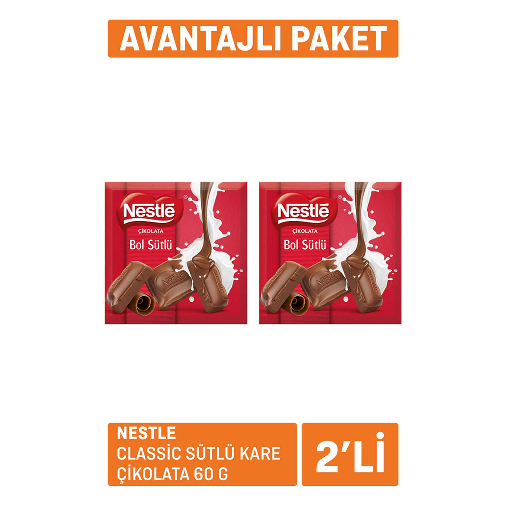 Nestle Classic Sütlü Kare Çikolata 2 x 60 G