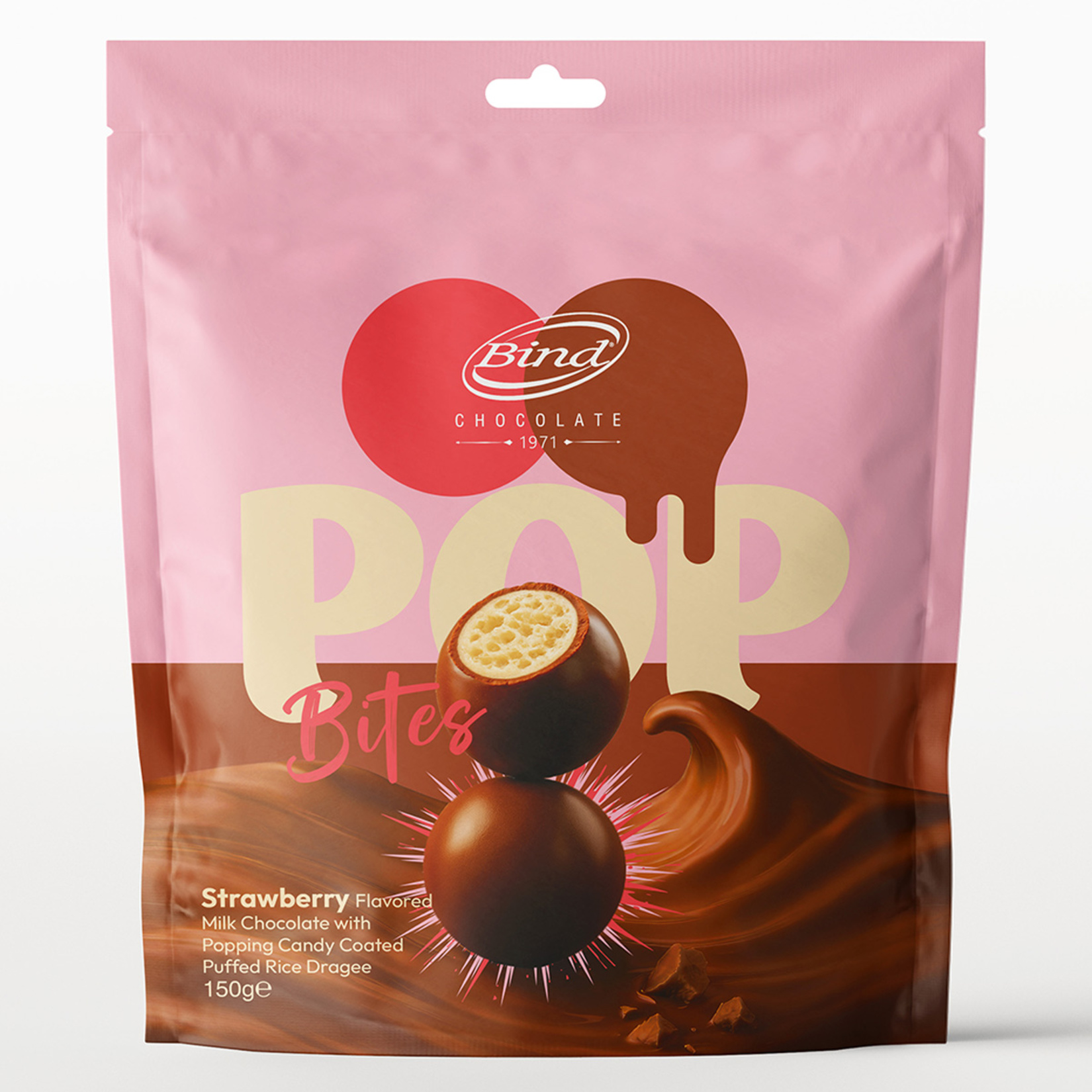 Bind Patlayan Şekerli Çilek Aromalı Pirinç Patlaklı Draje 150 G - Görsel 1