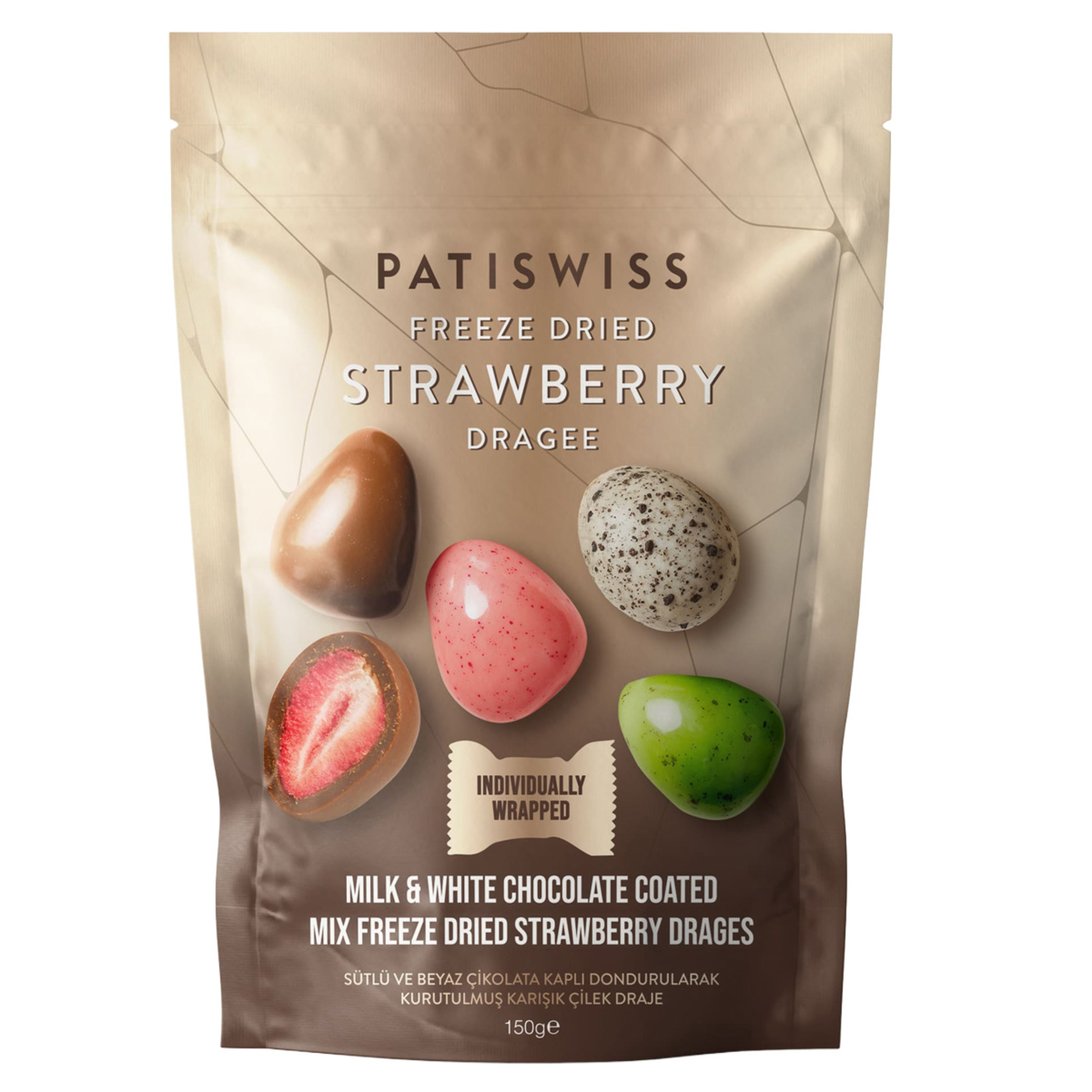 Patiswiss Sütlü & Beyaz Çikolata Kaplı Çilek Draje 150 G