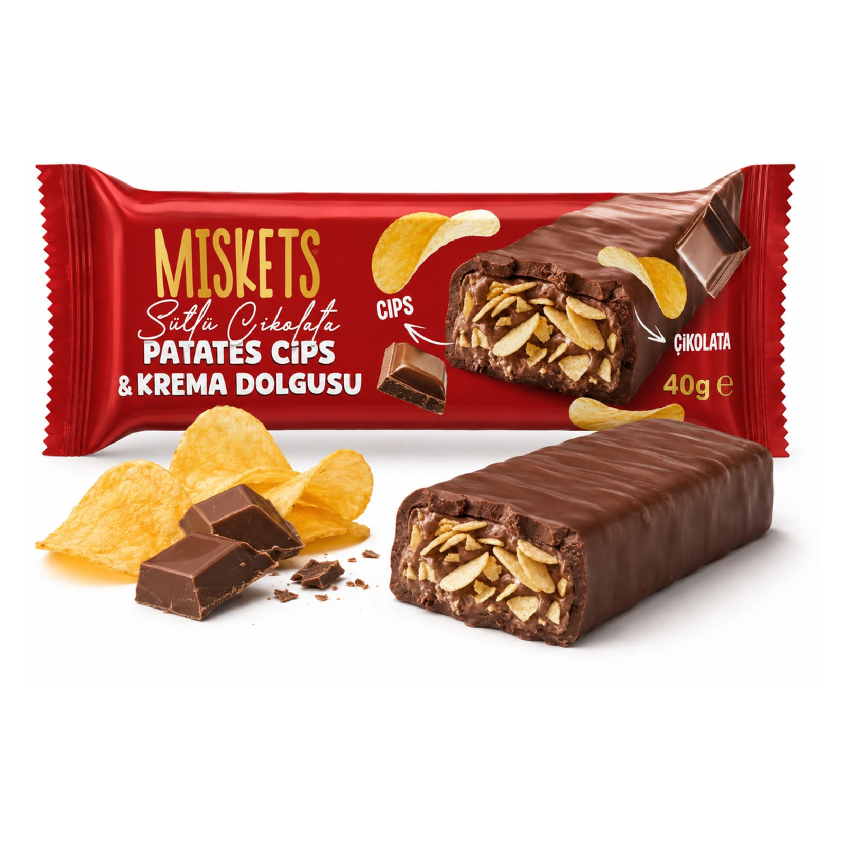 Miskets Krema Dolgulu Cips Sütlü Bar 40 G
