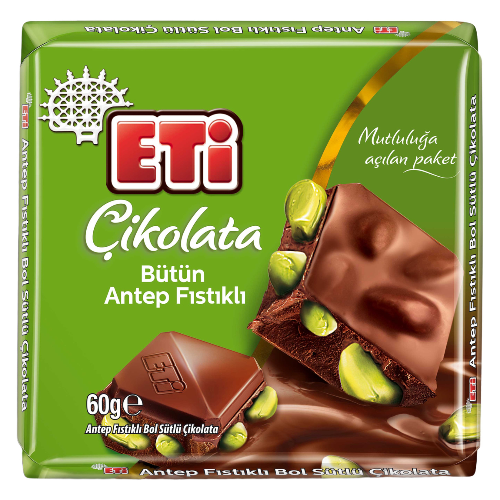 Eti Çikolata Bol Sütlü Antep Fıstıklı Çikolata 60 G - Görsel 1
