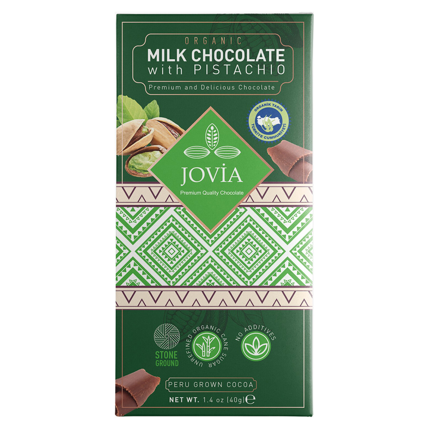 Jovia Organik Sütlü Antep Fıstıklı Çikolata 40 G - Görsel 1