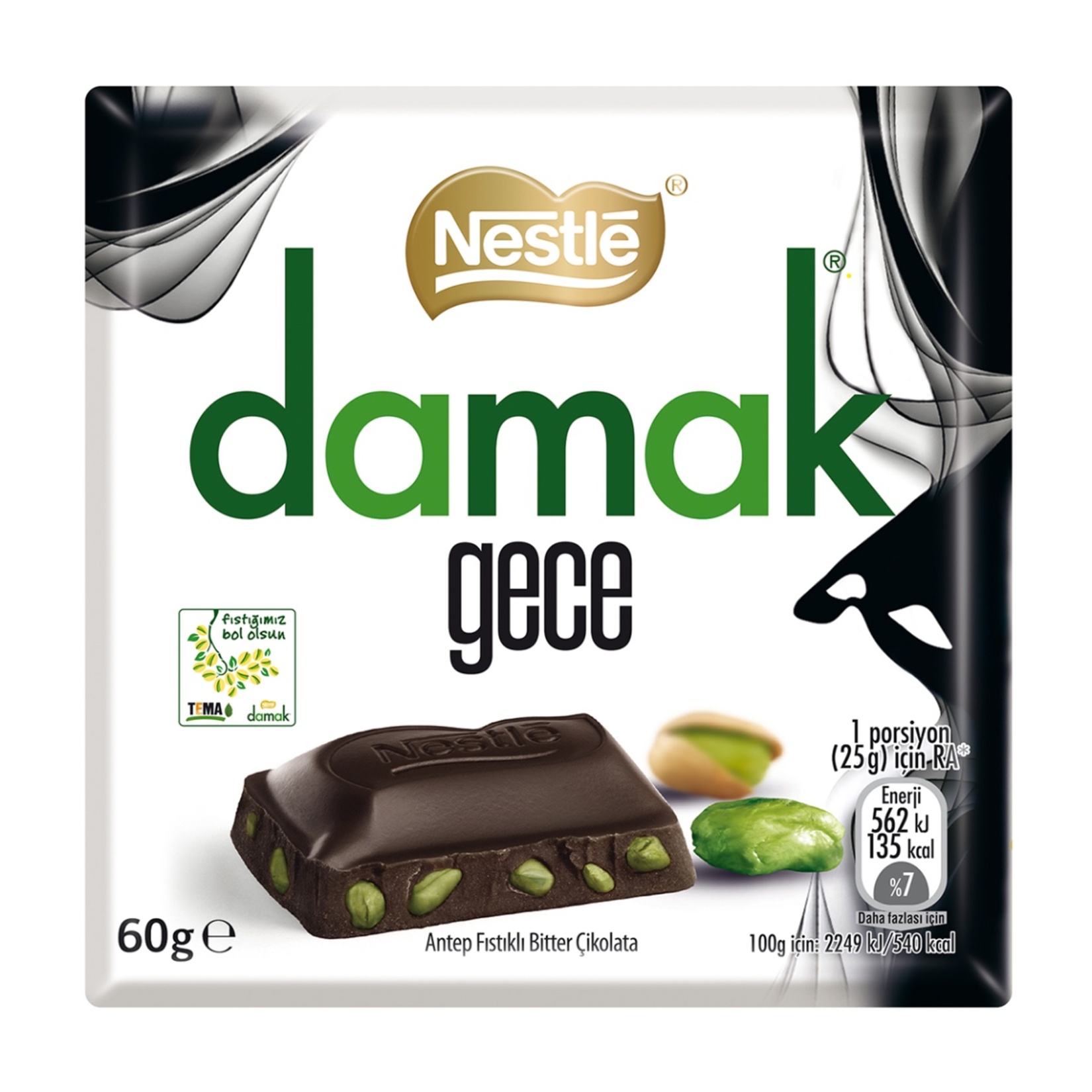 Nestle Damak Gece Antep Fıstıklı Bitter Çikolata 60 G