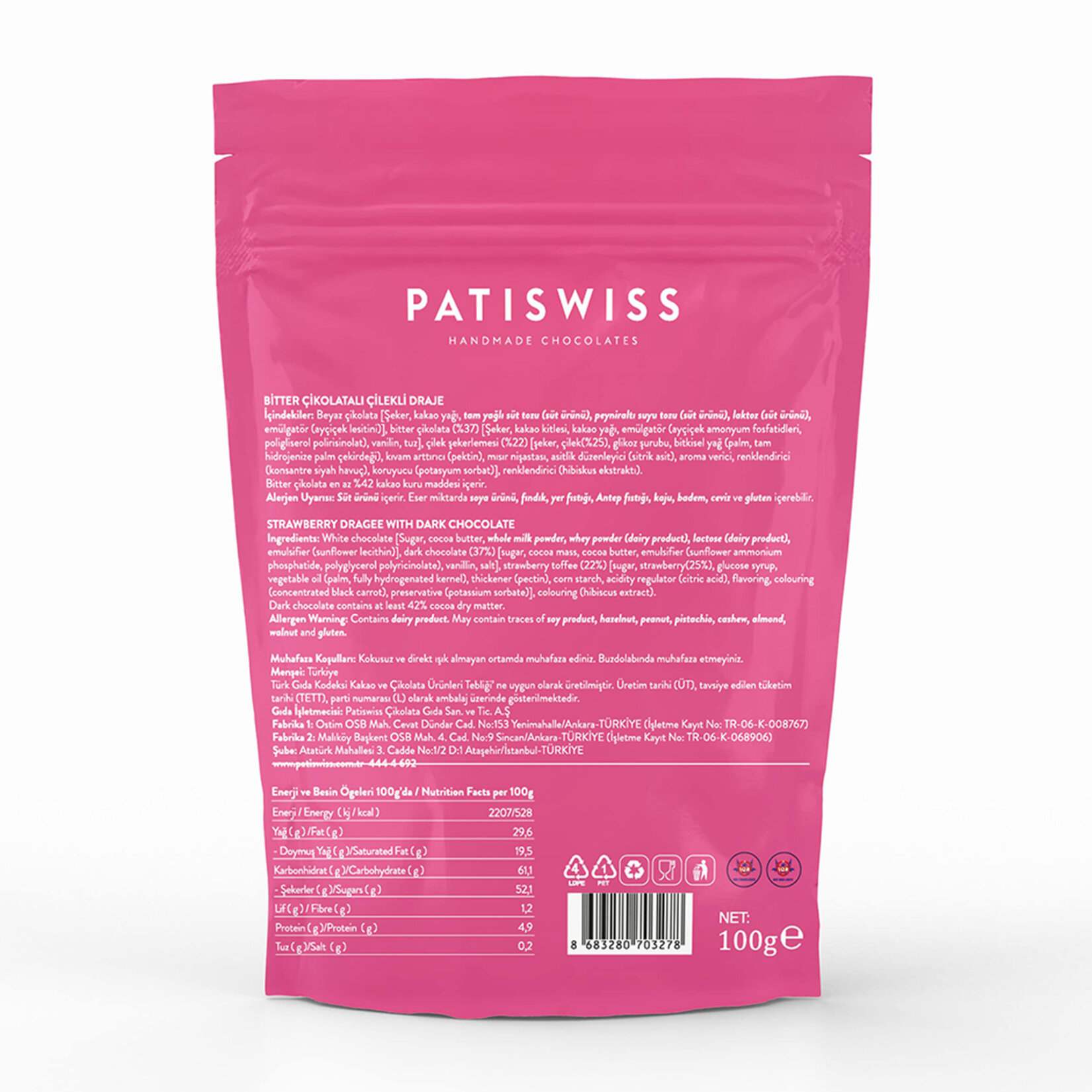 Patiswiss Bitter Çikolata Kaplı Çilekli Draje 100 G - Görsel 2