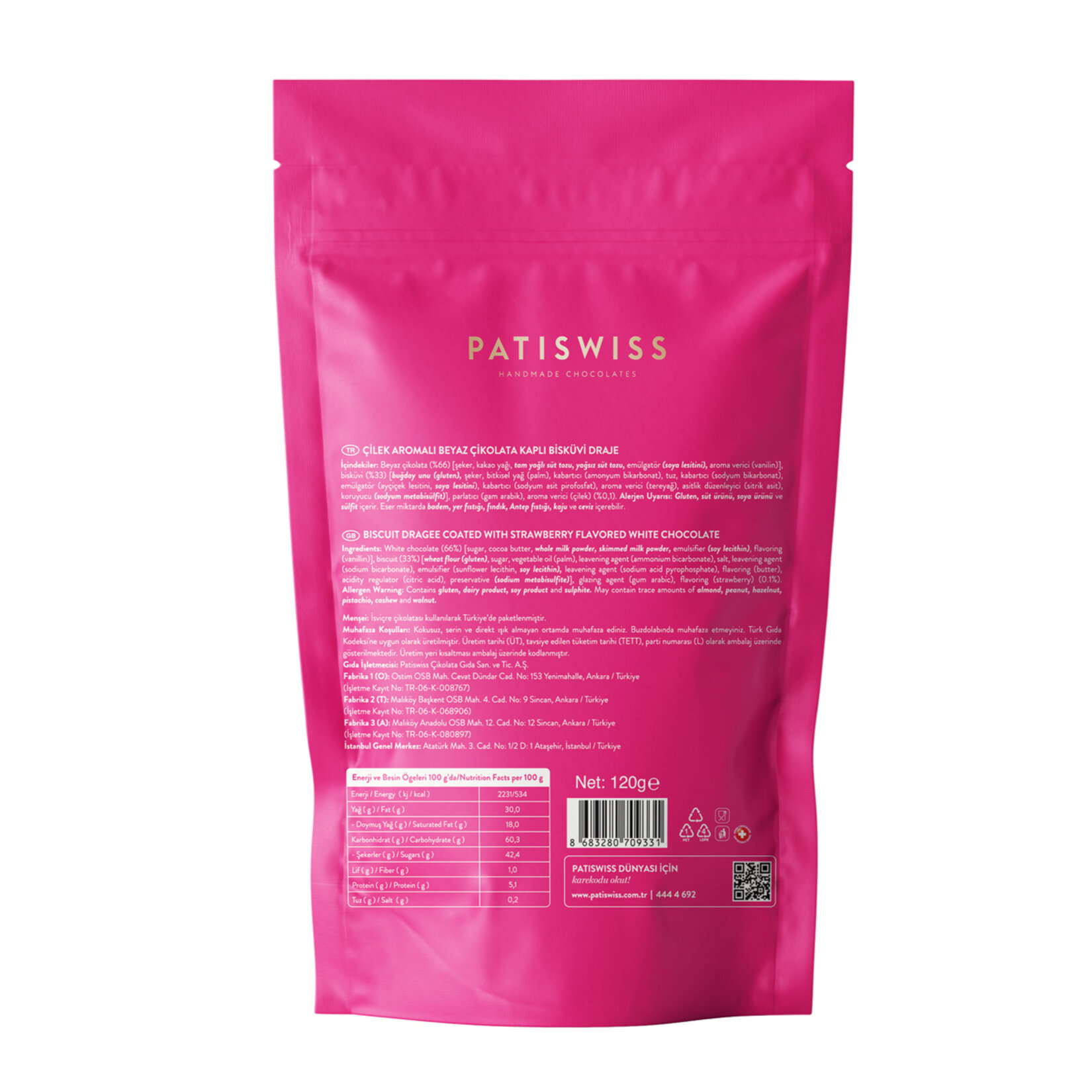 Patiswiss Bıttebon Çilek Aromalı Sütlü Çikolata Bis. Draje 120 G - Görsel 2
