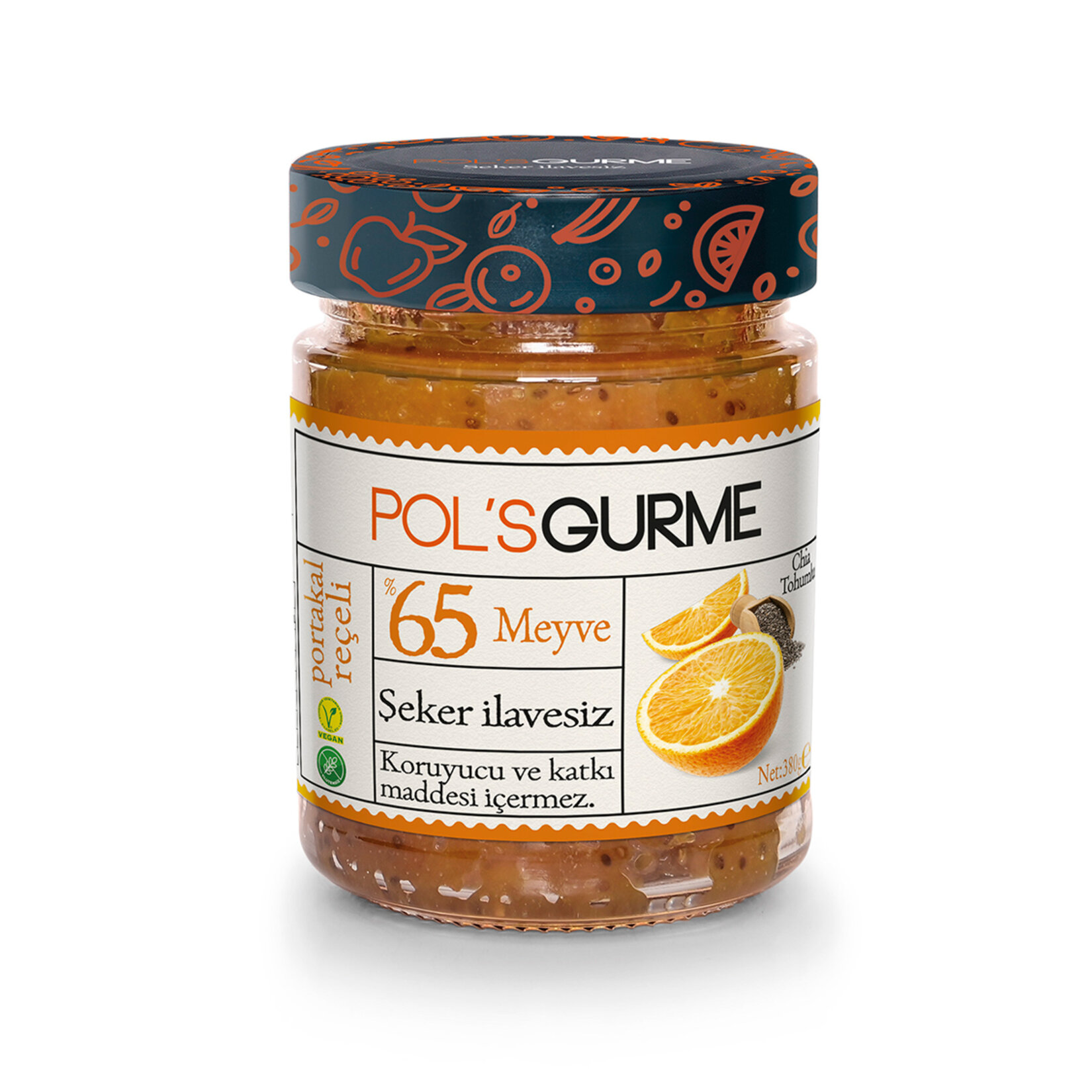 Pol's Gurme Şeker İlavesiz Chia Tohumlu Portakal Reçeli 380g