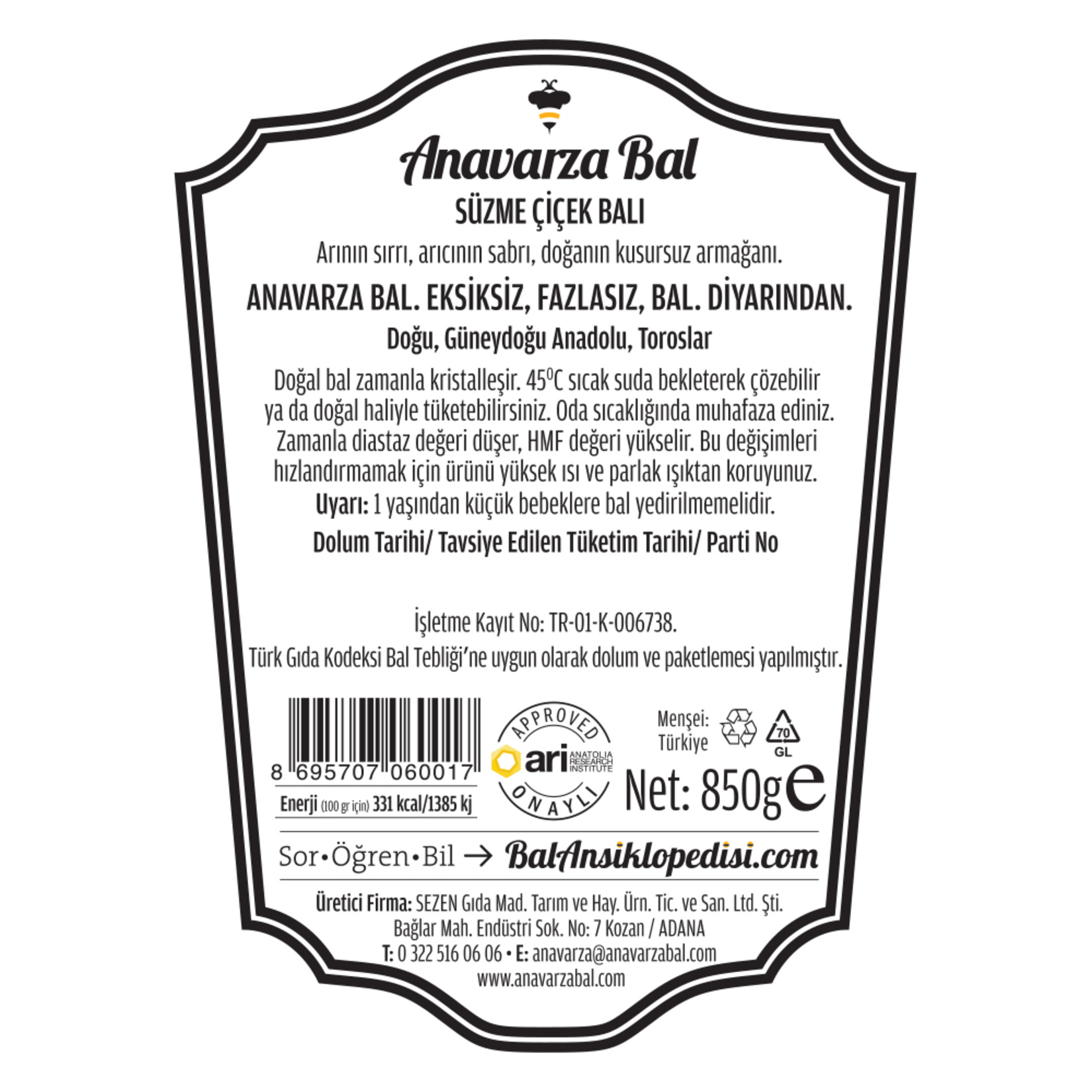 Anavarza Süzme Çiçek Balı 850 G - Görsel 2