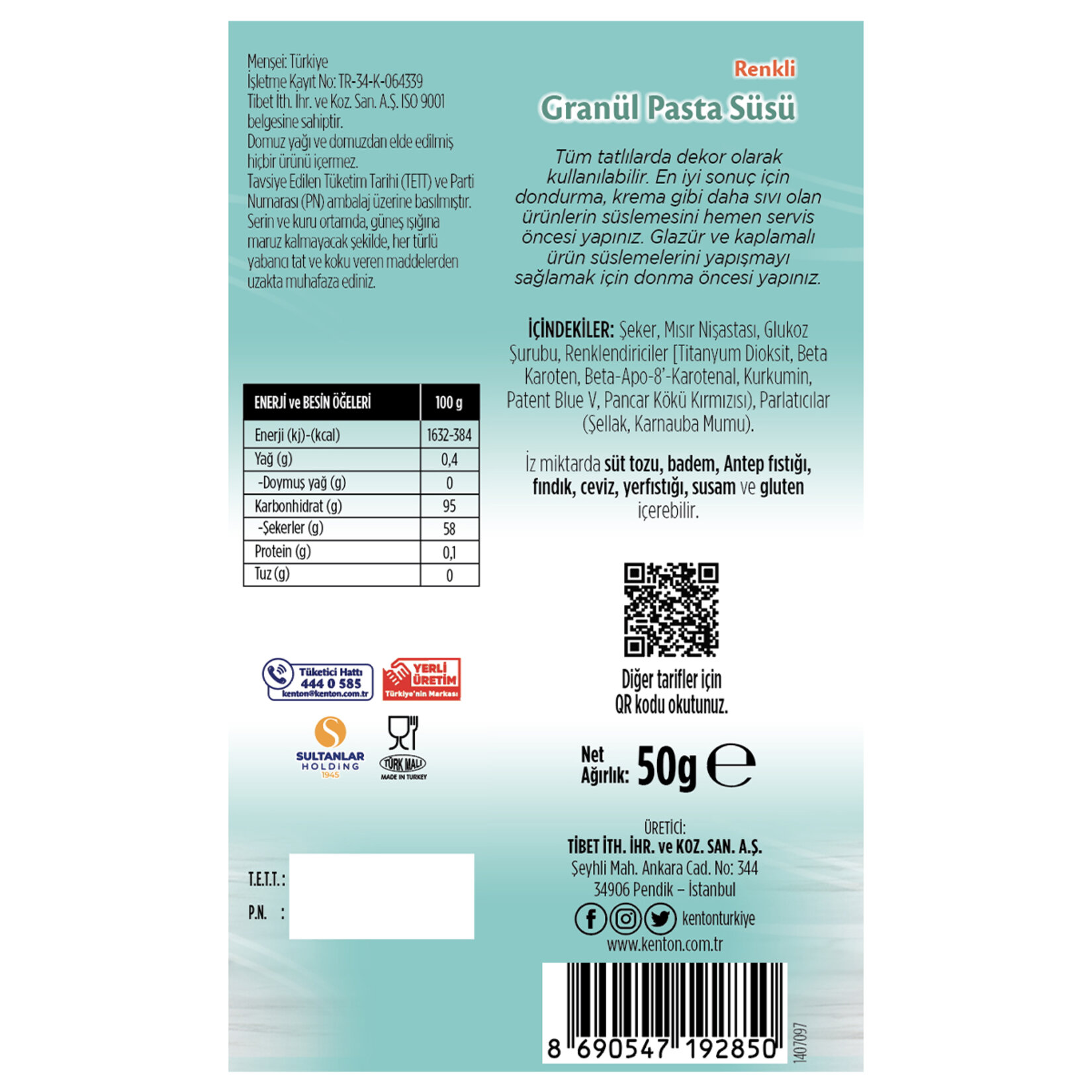 Kenton Tatlı Şefi Granül Pasta Süsü Karışık Renkli 50 G - Görsel 2