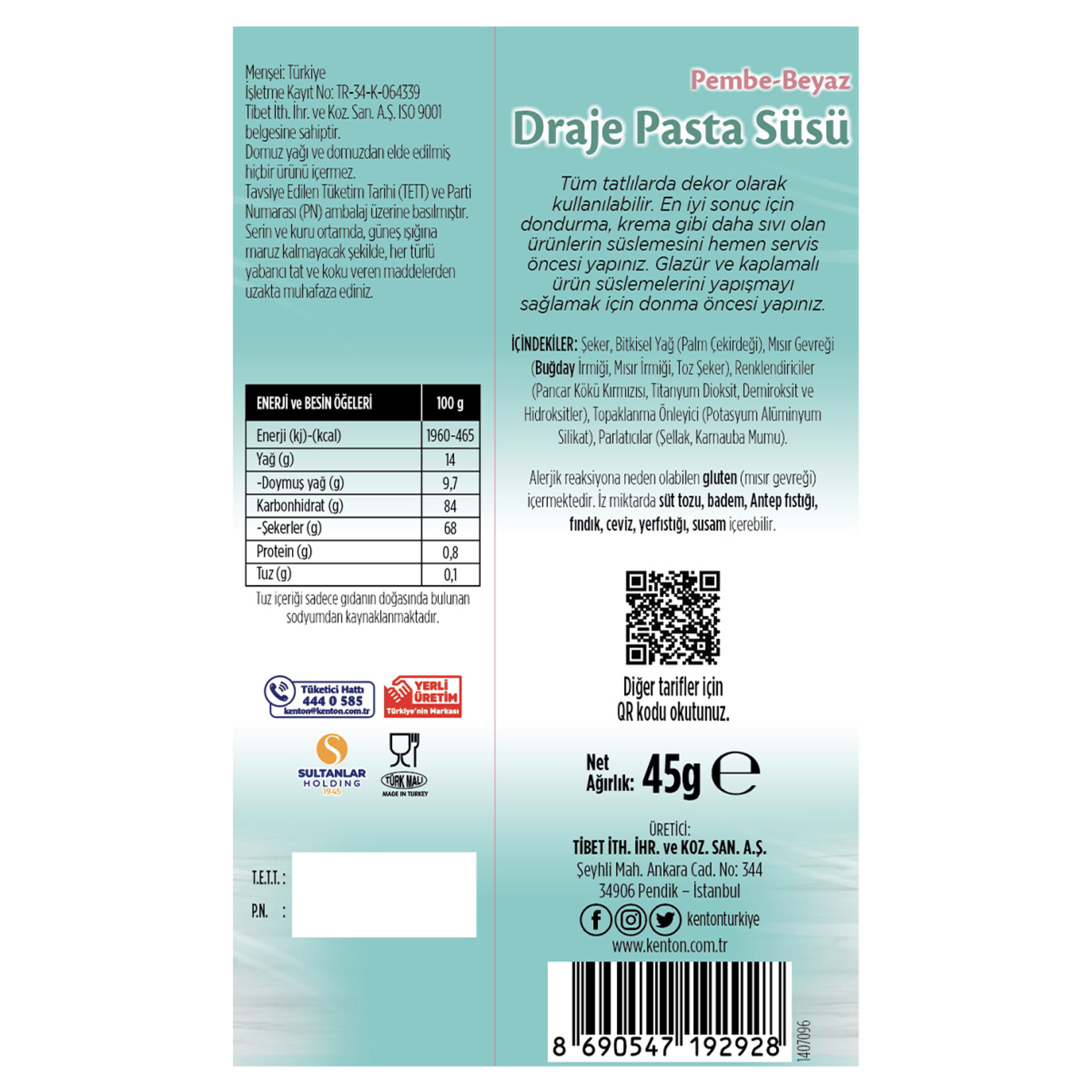 Kenton Tatlı Şefi Draje Pasta Süsü Pembe-Beyaz 45 G - Görsel 2