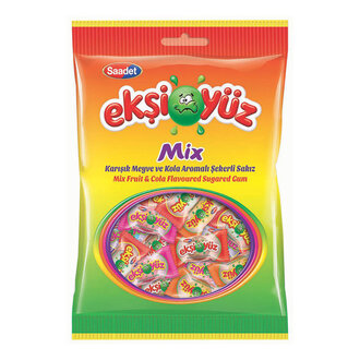 Ekşiyüz Mix Karışık Meyve Kola Aromalı Şekerli Sakız 80G