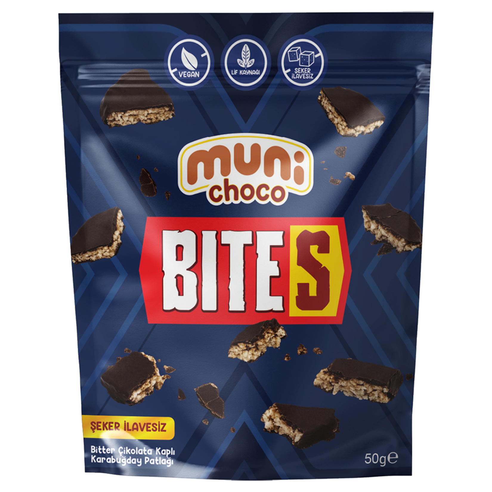 Muni Choco Bites Bitter Çikolatalı Karabuğday Patlağı 50 G