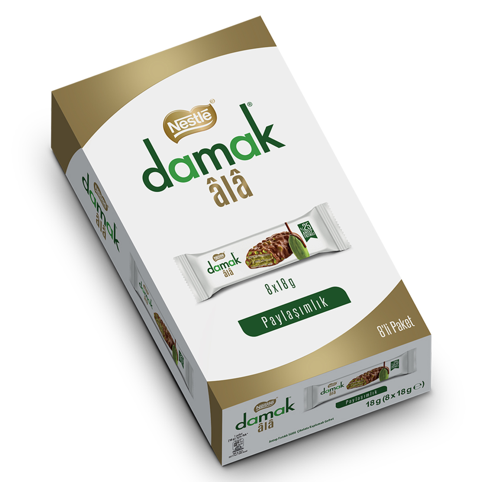 Nestle Damak Ala Antep Fıstıklı Sütlü Çikolata Kaplı Gofret 144 G
