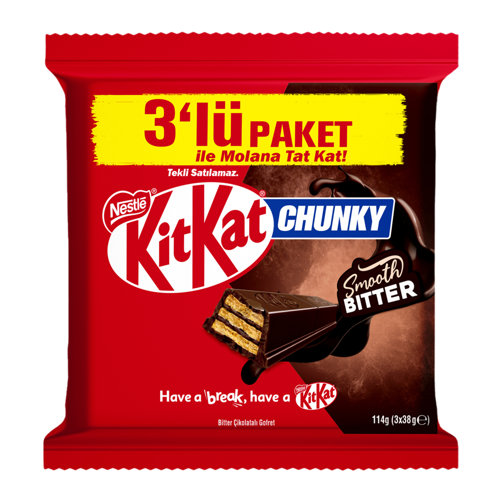 Nestle Kitkat Chunky Smooth Bitter 3'lü 3 x 38 G - Görsel 1