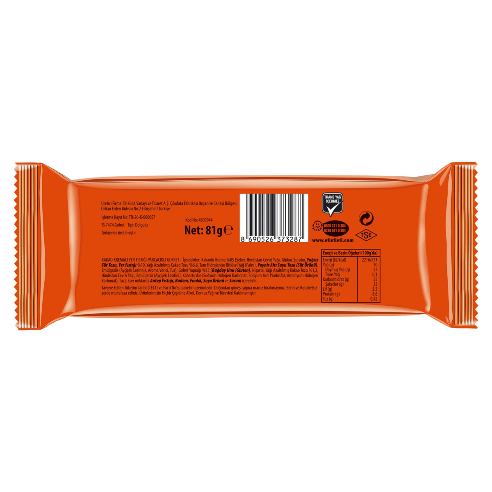 Eti Hoşbeş Bidolu Kakao Kremalı Yer Fıstığı Gofret 81 G - Görsel 2