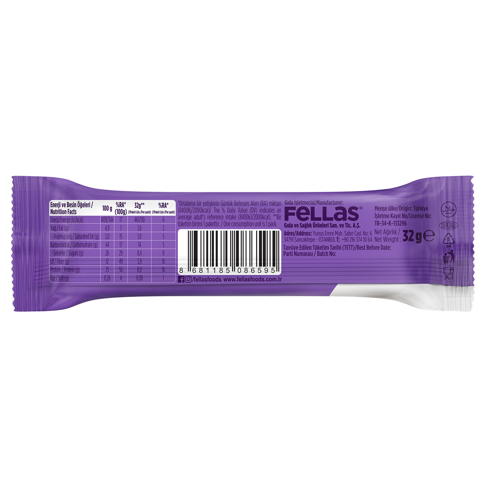 Fellas Optimum Duble Kakaolu Protein Bar 32 G - Görsel 2