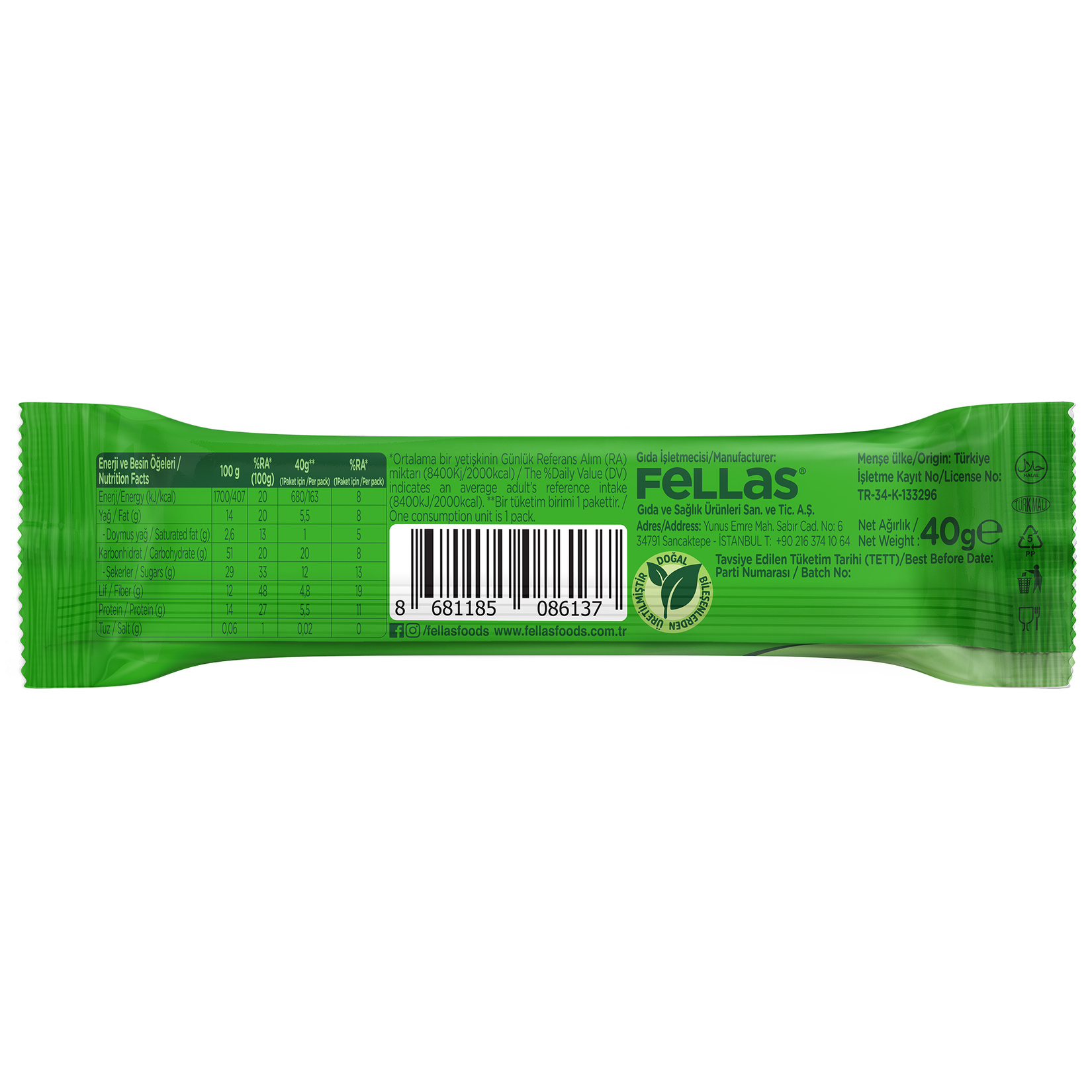Fellas Chia ve Yaban Mersinli Meyve Bar 40 G - Görsel 2