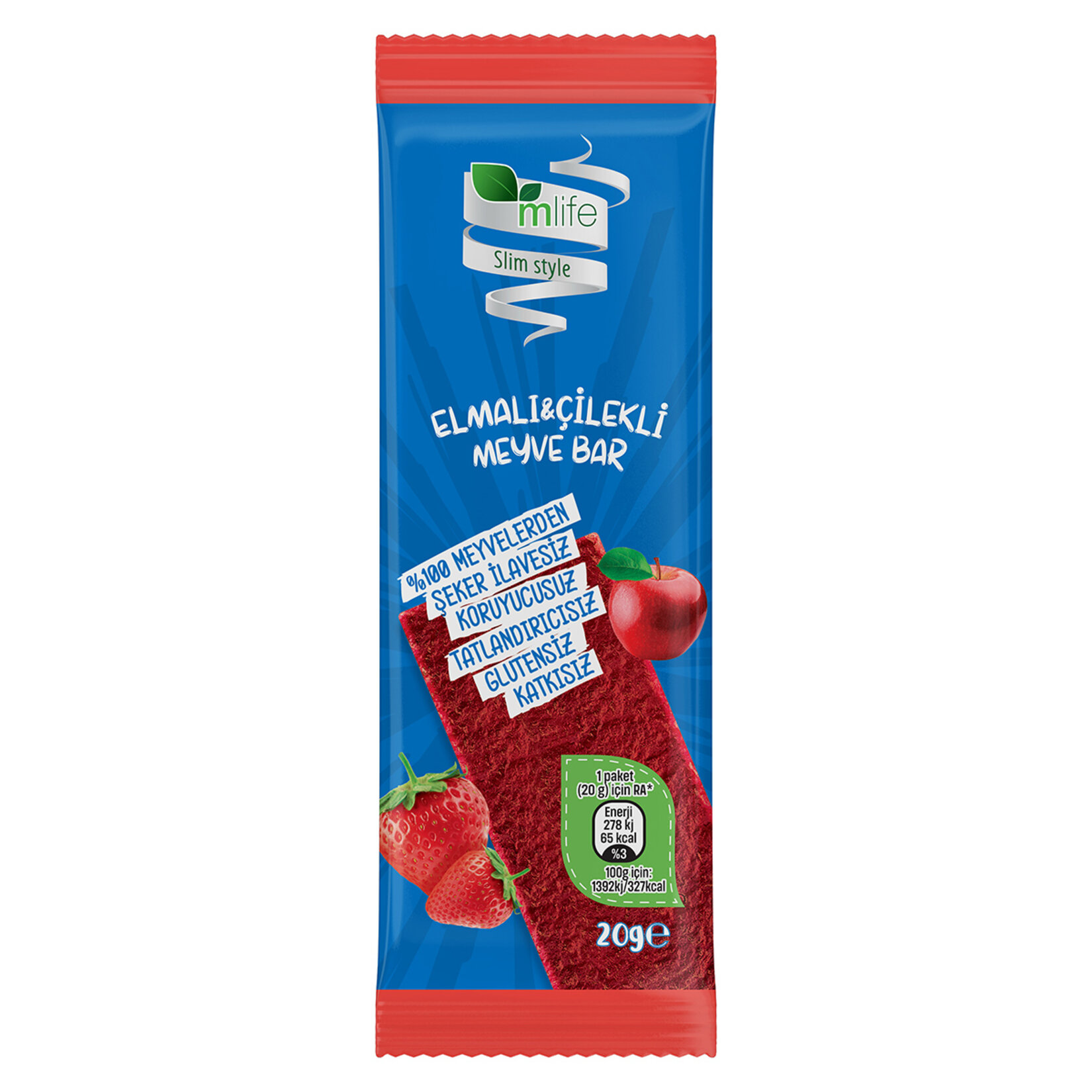 M Life Slim Style Elmalı & Çilekli Meyve Bar 20 G - Görsel 1