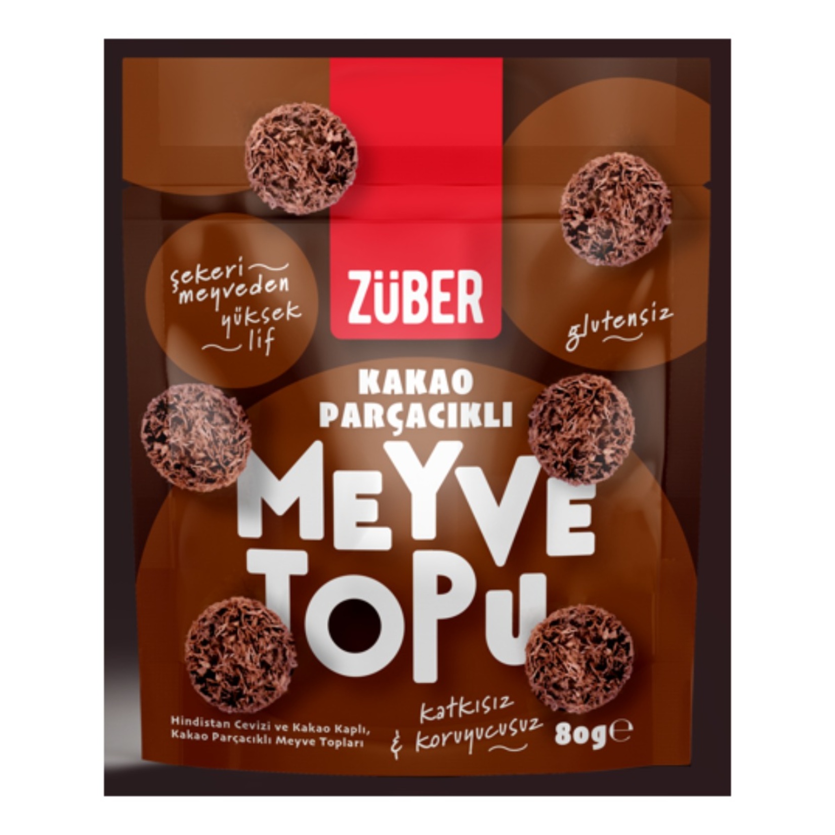 Züber Kakao Parçacıklı Meyve Topu 80 G