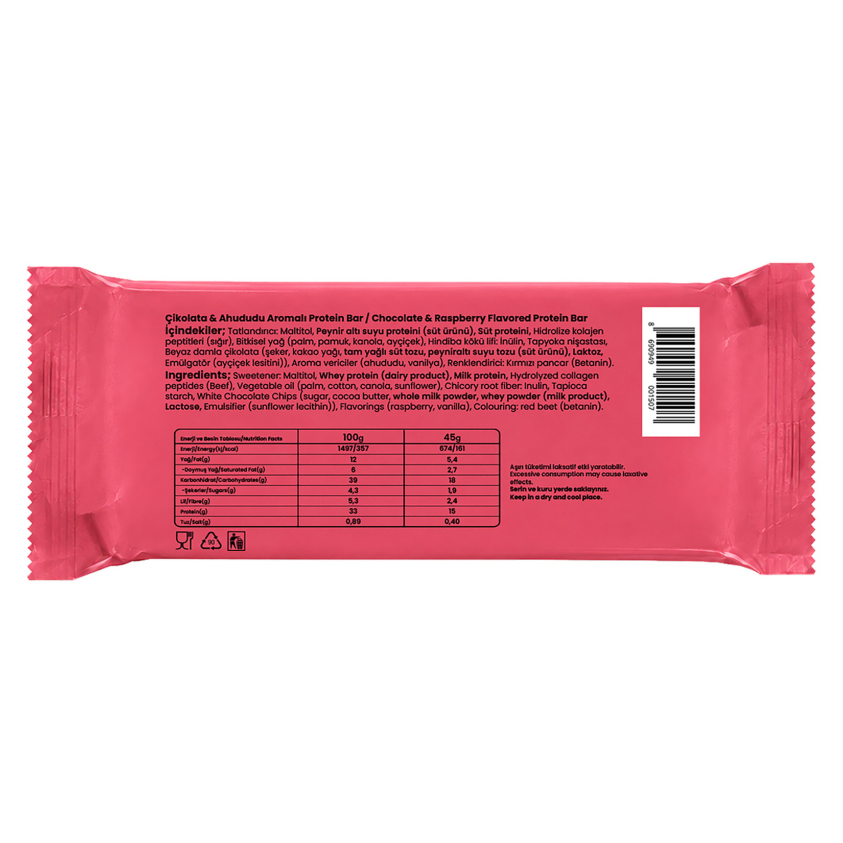 Bahs White Chocolate Raspberry Protein Bar 45 G - Görsel 2