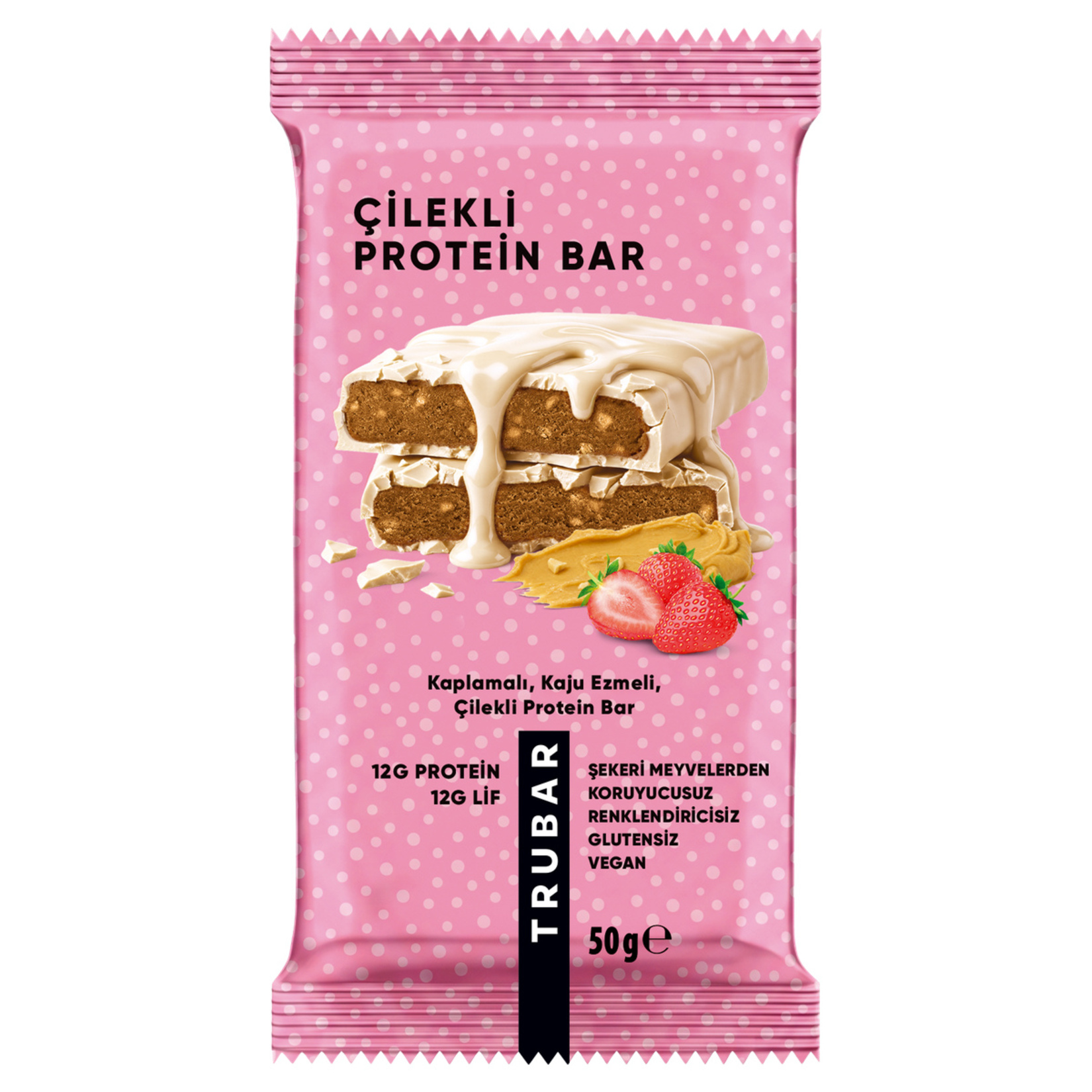 Trubar Kaplamalı Kaju Ezme Çilek Protein Bar 50 G - Görsel 1