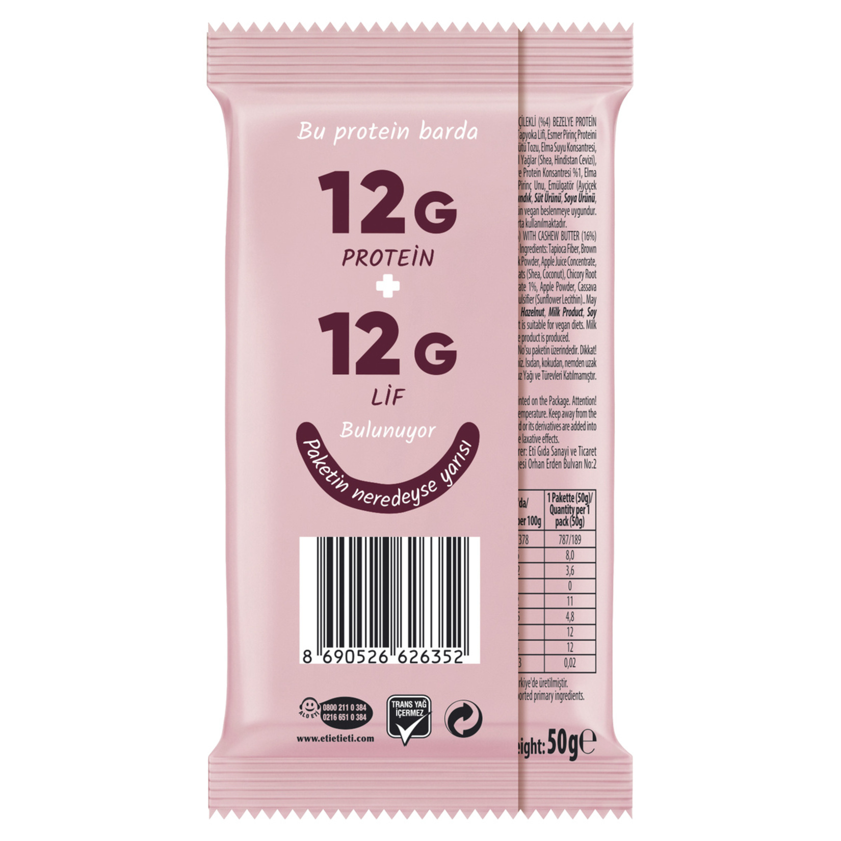 Trubar Kaplamalı Kaju Ezme Çilek Protein Bar 50 G - Görsel 2