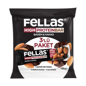Fellas Badem ve Kakaolu Yüksek Protein Bar 3 x 45 g