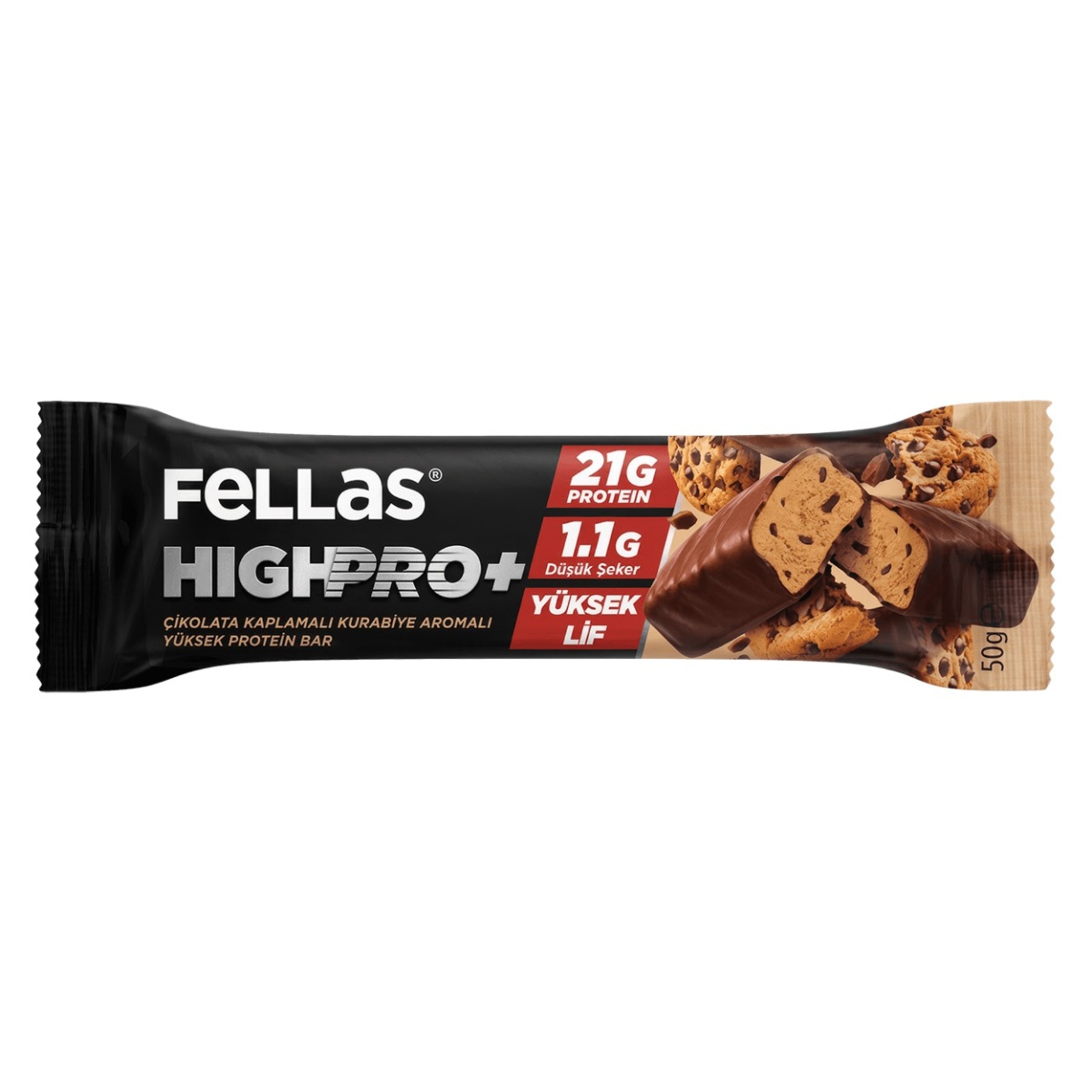 Fellas Çikolata Kaplı Kurabiye Aromalı Highpro Protein Bar 50 G - Görsel 1
