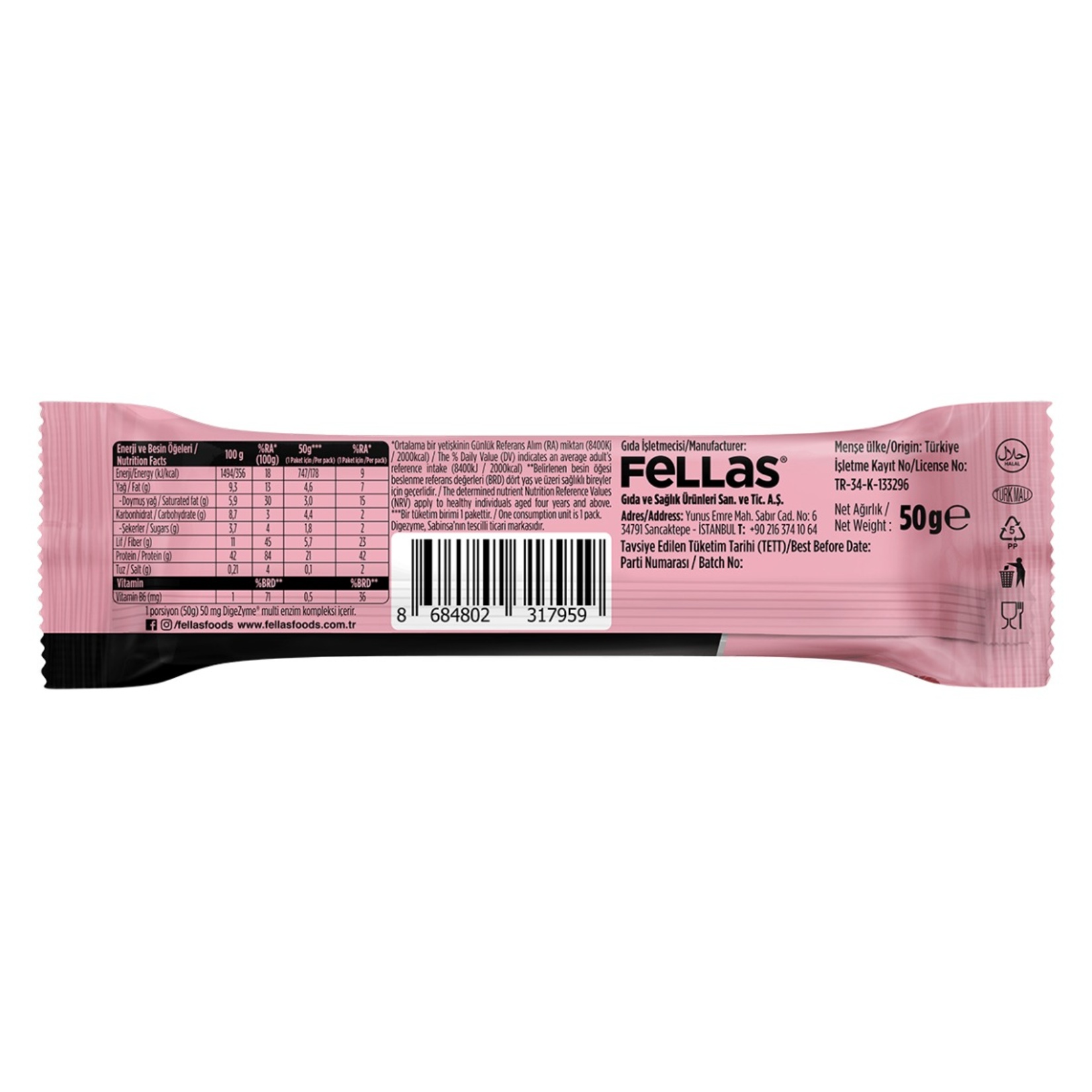 Fellas Çikolata Kaplı Çilekli Highpro Protein Bar 50 G - Görsel 2