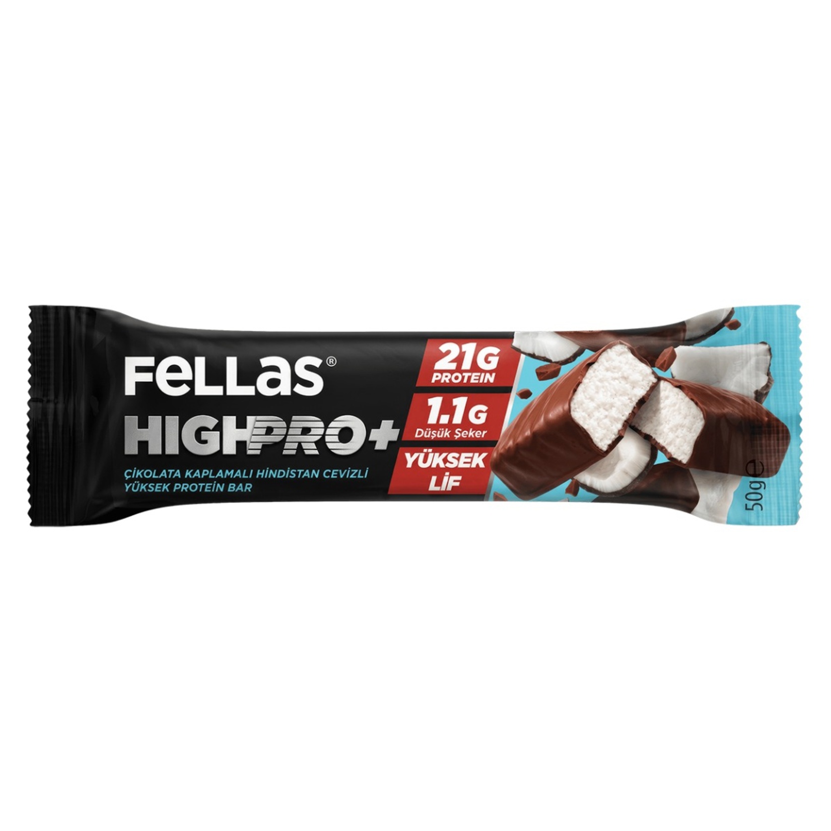 Fellas Çikolatalı Kaplamalı Hindistan Cevizli Highpro Protein Bar 50 G - Görsel 1