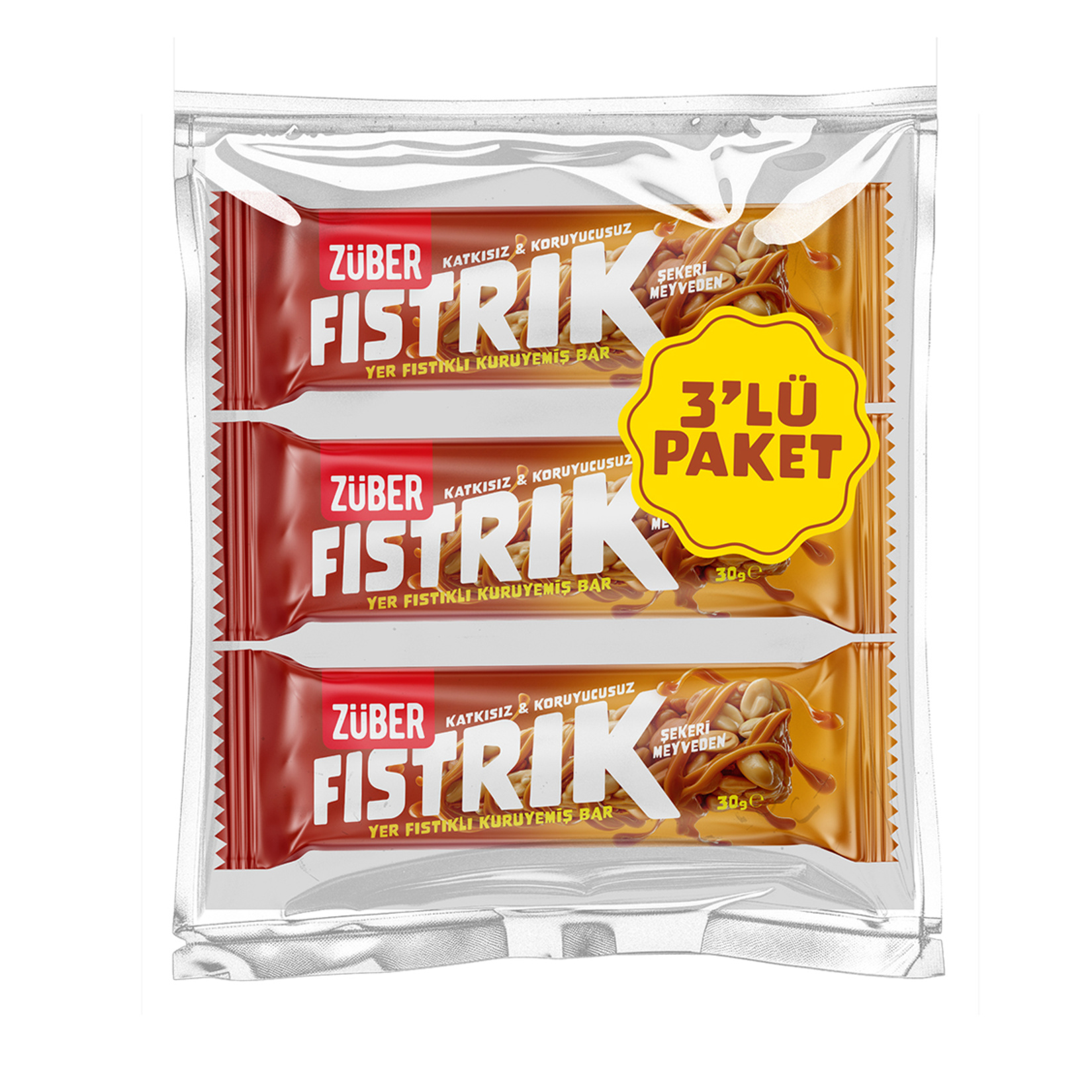 Züber Yer Fıstıklı Kuruyemiş Bar 3 x 30 G