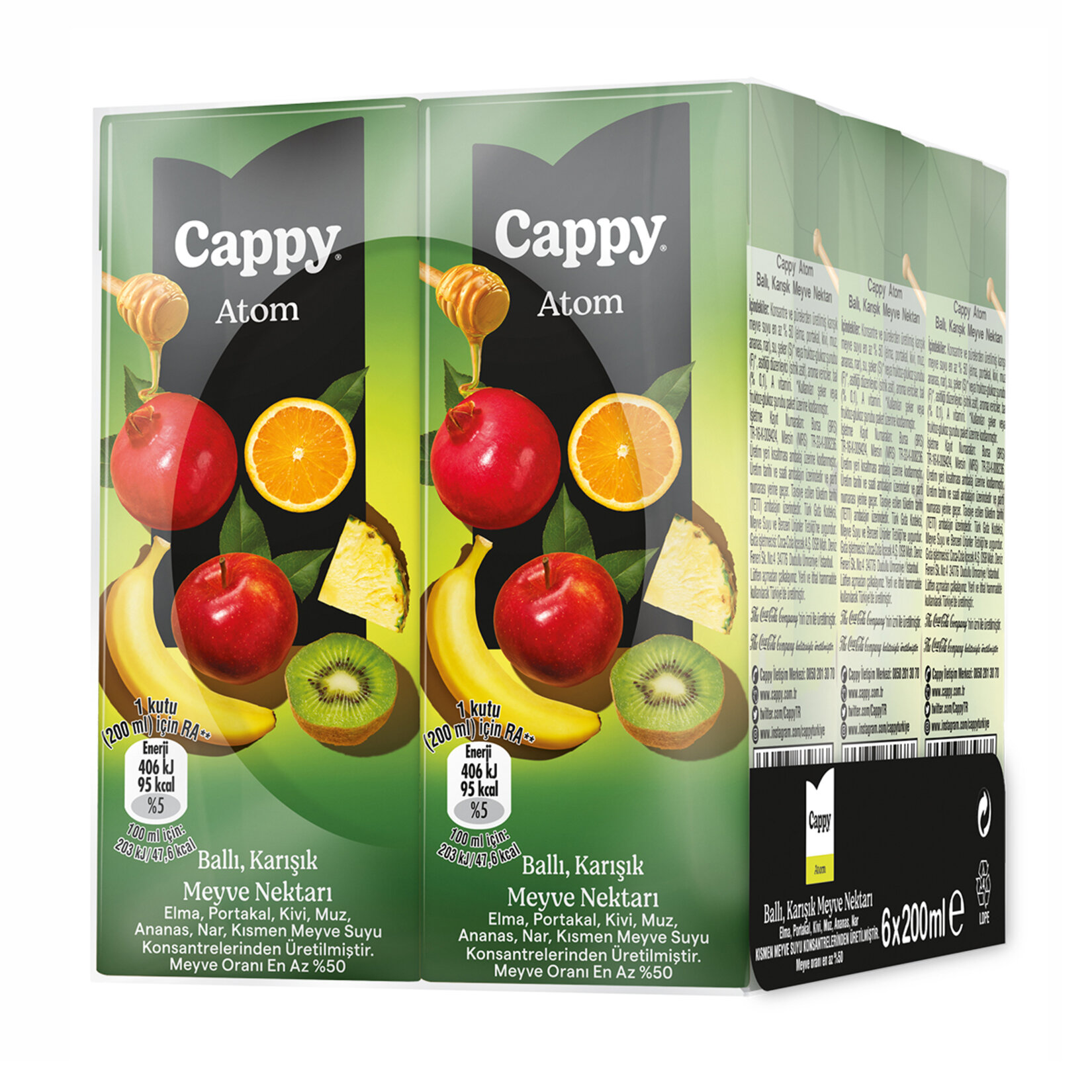 Cappy Atom Ballı Karışık Meyve Nektarı Karton Kutu 6x200 ML