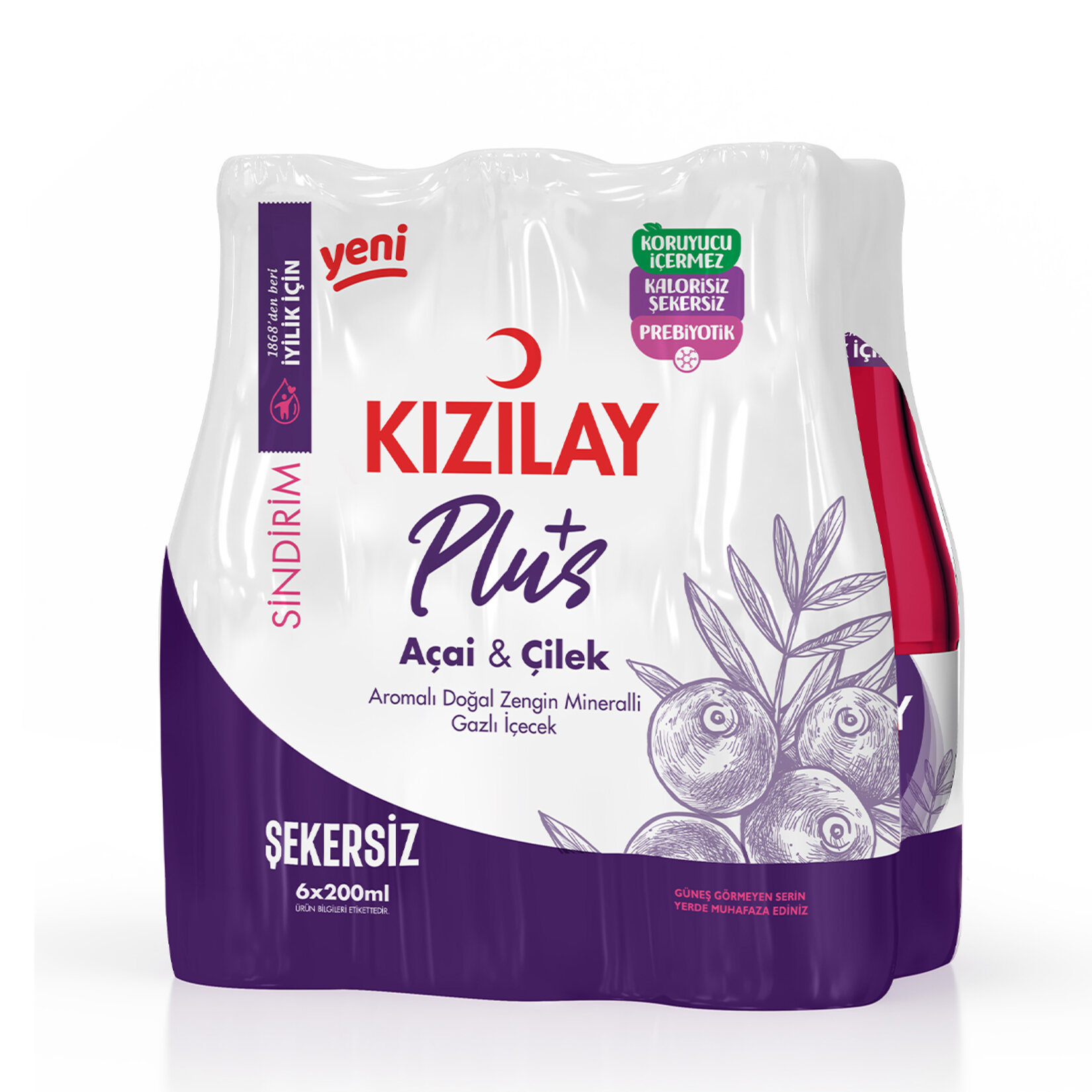 Kızılay Plus Açai Çilek Aromalı Gazlı İçecek 6*200 Ml