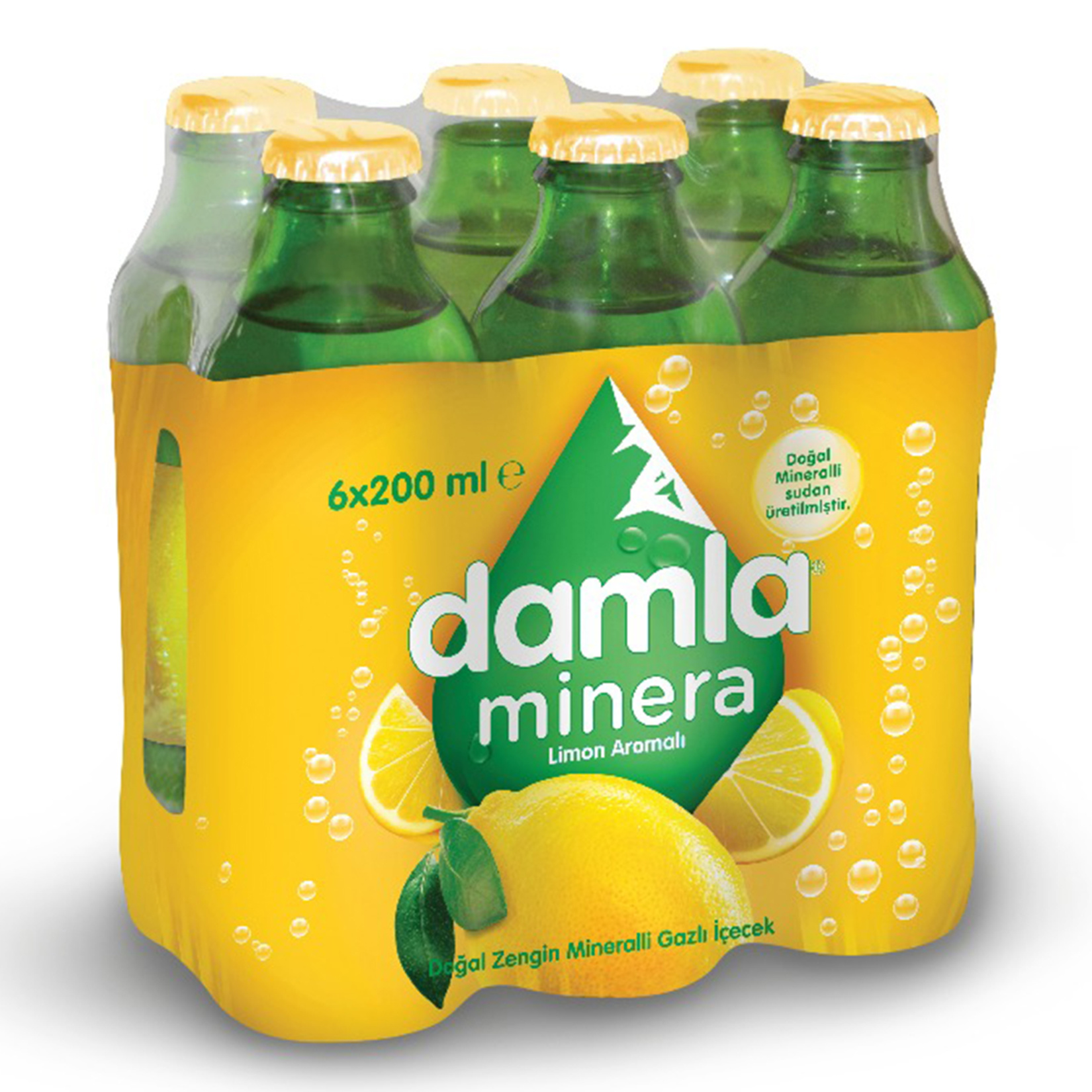 Damla Minera Limonlu Maden Suyu Cam Şişe 6x200 ML - Görsel 1