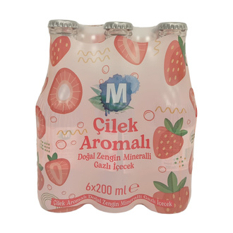 Migros Çilek Aromalı Doğal Zengin Mineralli Gazlı İçecek 6 x 200 ml