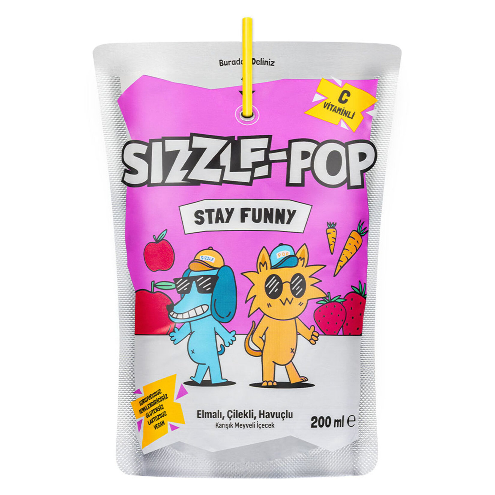 Sizzle-Pop Stay Funny Havuç Kırmızı Elma Çilek 200 Ml - Görsel 1