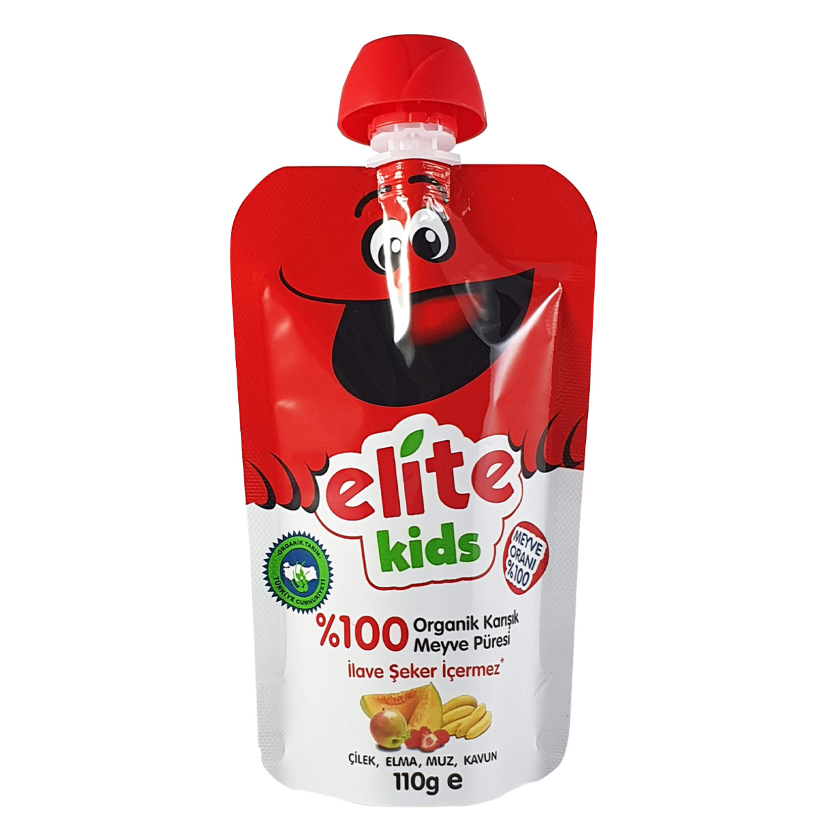 Elite Organik Meyve Püresi Muz Çilek Elma Kavun 110 G