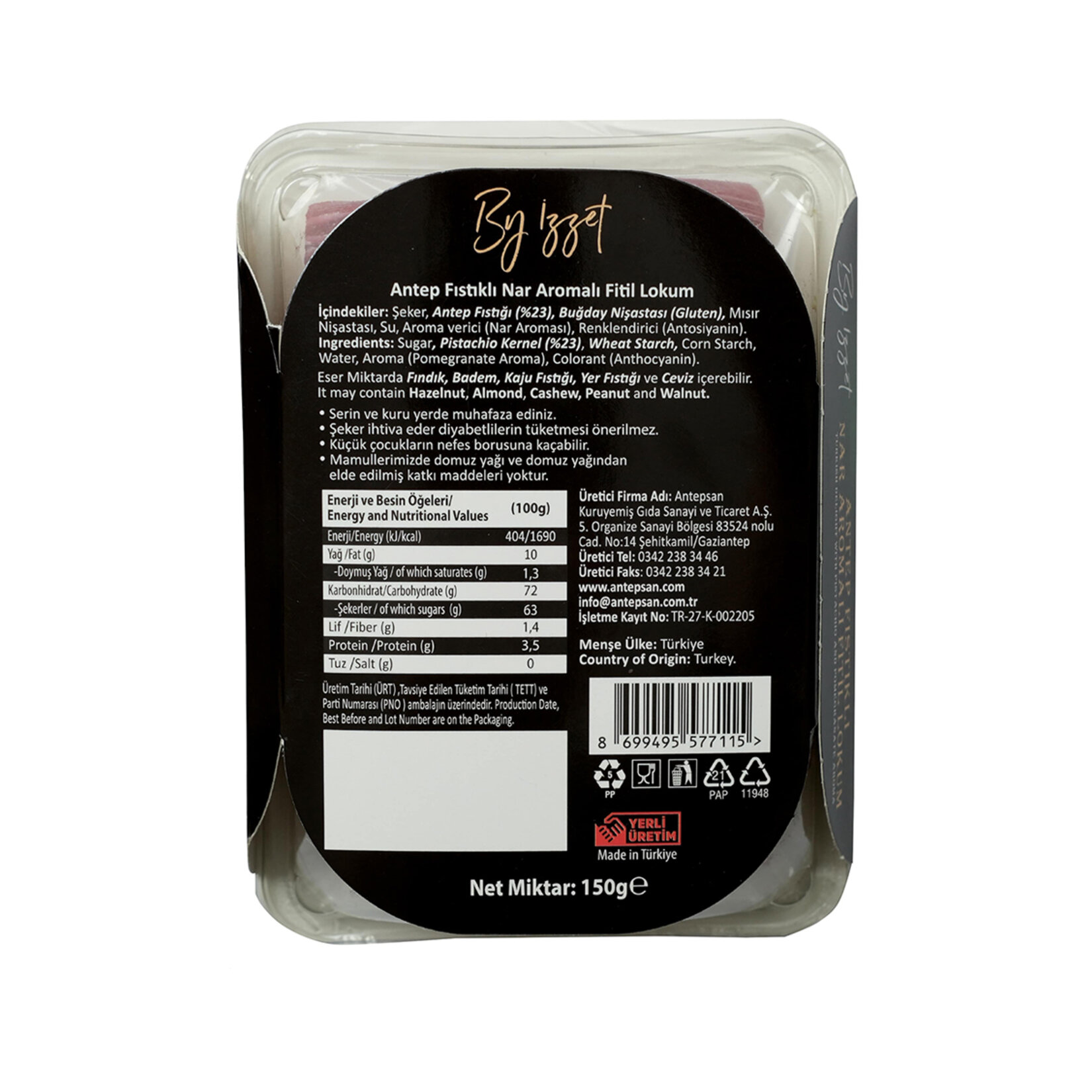 By İzzet Antep Fıstıklı Nar Aromalı Fitil Lokum 150 G - Görsel 2