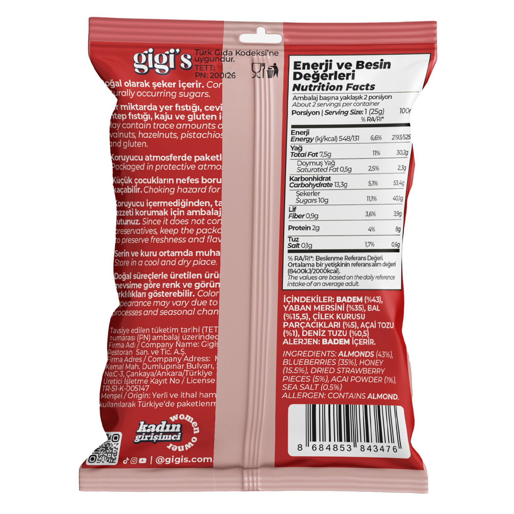 Gigi's Badem Yaban Mersini Atıştırmalık 50 G - Görsel 2