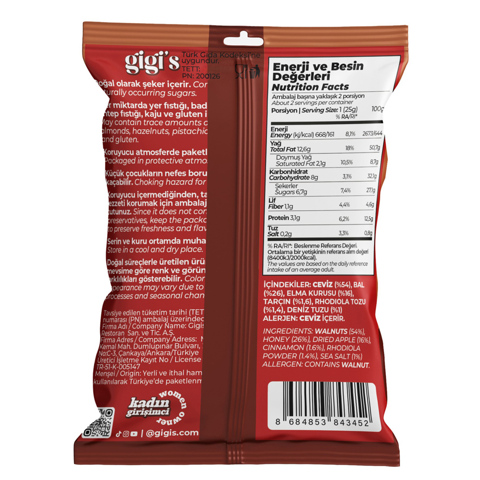 Gigi's Ceviz İçi Elma Kurusu Atıştırmalık 50 G - Görsel 2